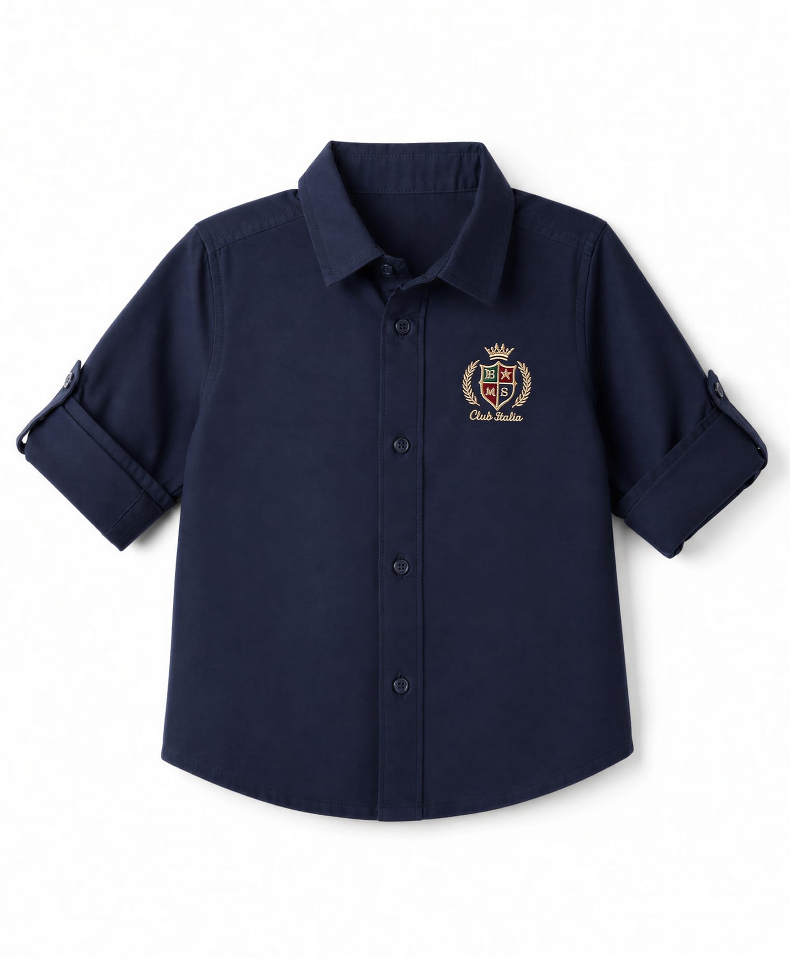 UCB Cotton Woven Shirt with Full Sleeves and Crest Embroidery in Navy Blue for 9-12 Months-picture-38