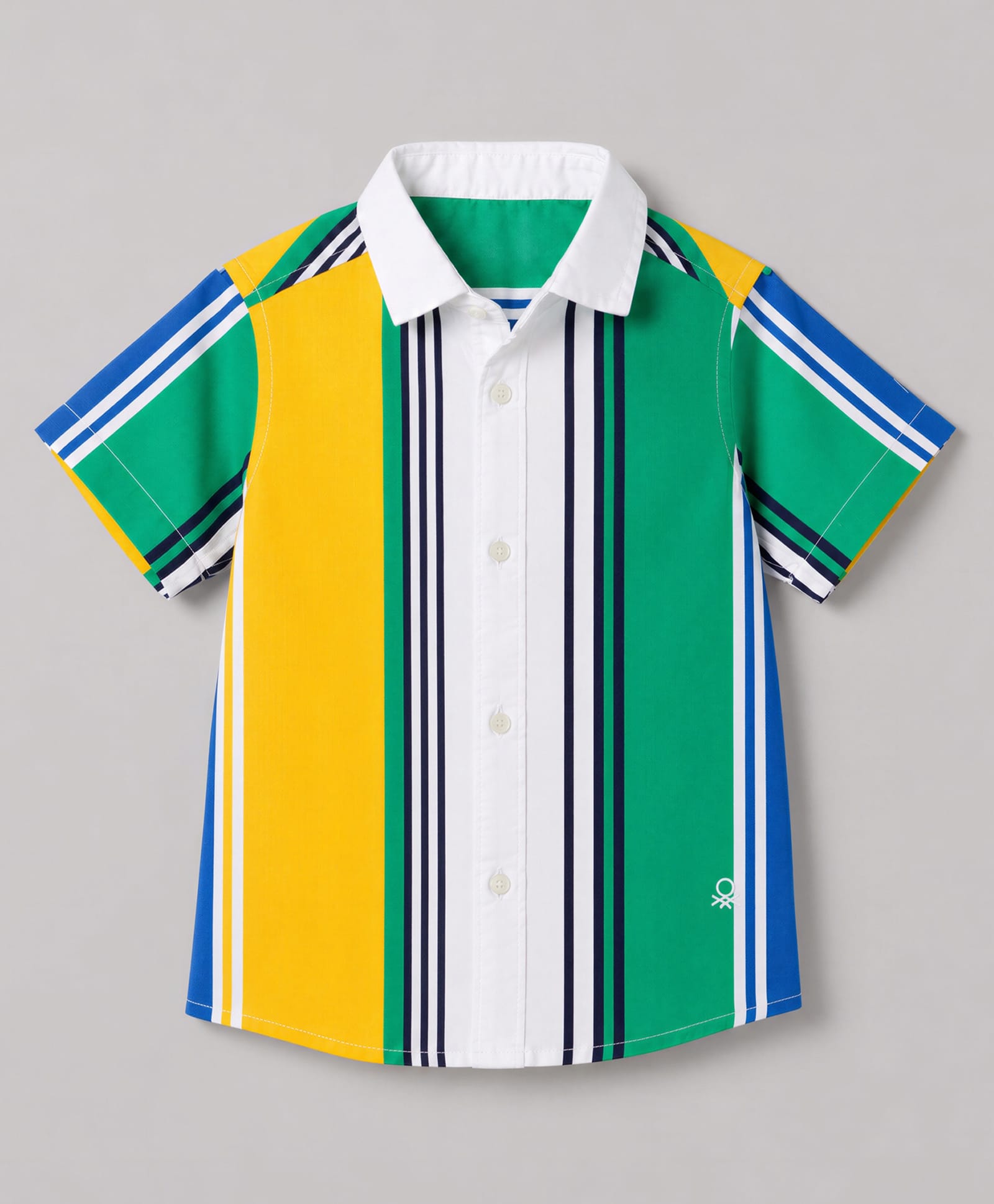 UCB Cotton Woven Half Sleeves Shirt with Stripes - White Green & Yellow-picture-40