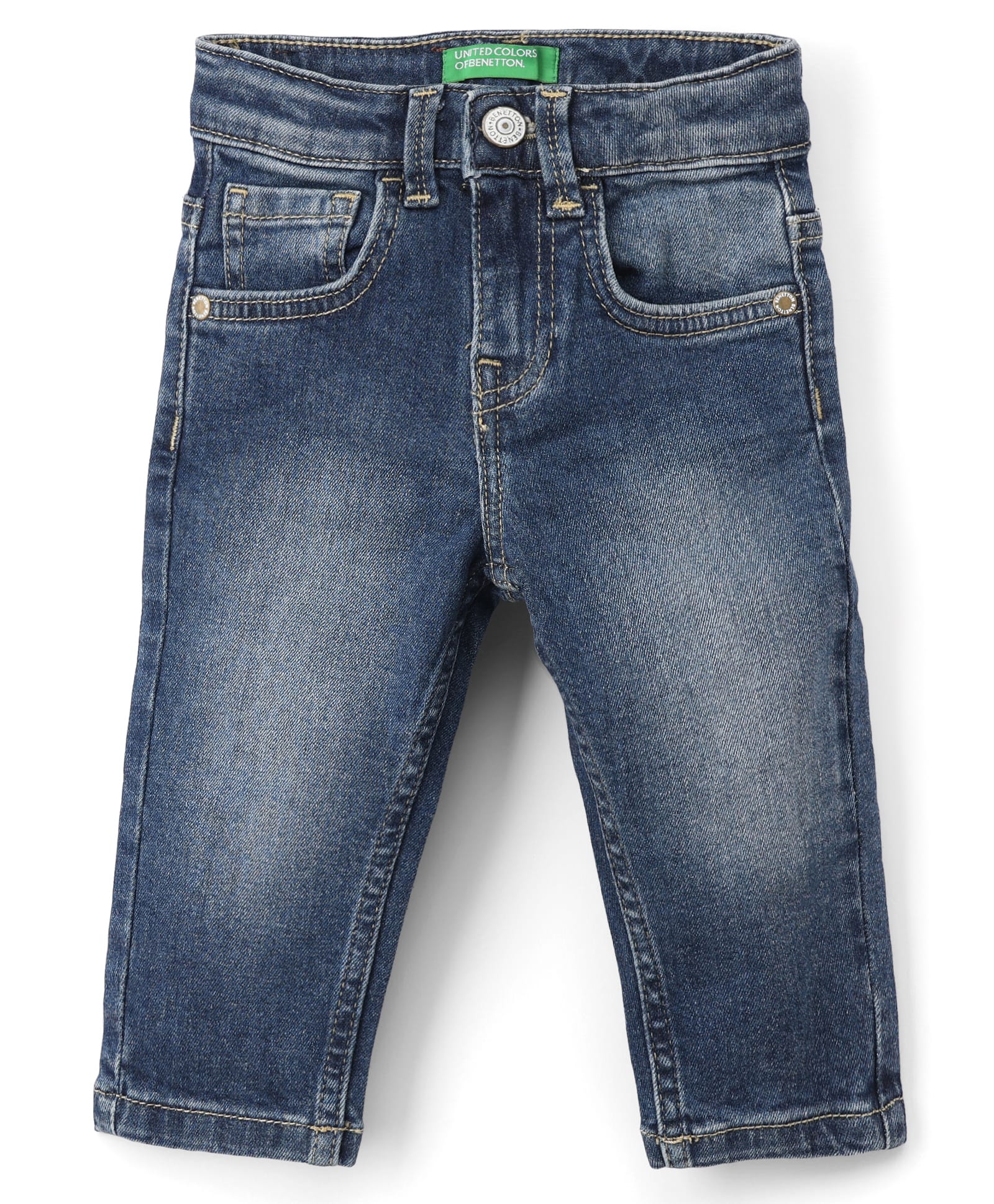 UCB Cotton Lycra Woven Straight Fit Denim Jeans With Printed Pocket At Back - Blue-image-41