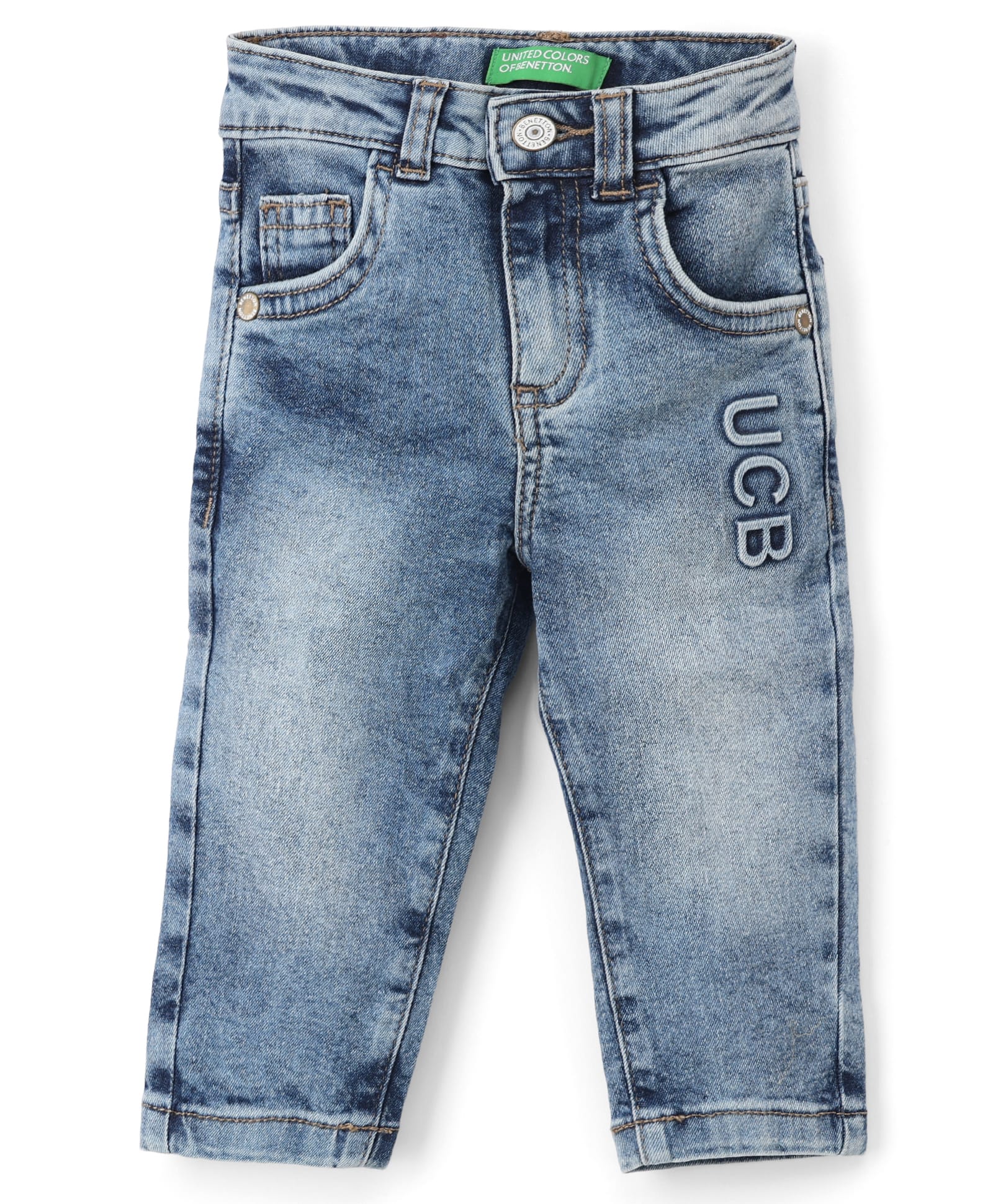 UCB Cotton Woven Full Length Solid Color Jeans with Logo Embossed - Blue-picture-27