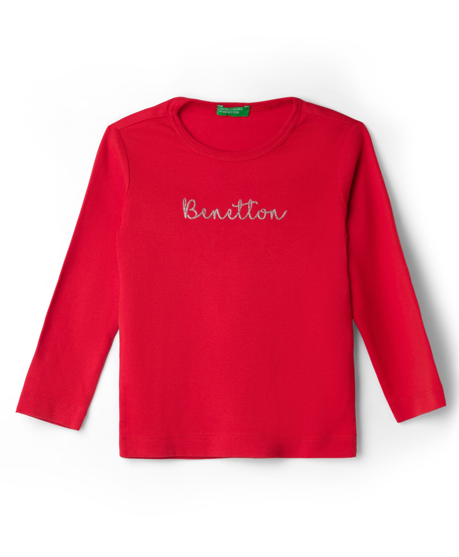 UCB 100% Cotton Knit Full Sleeves Solid T-Shirt with Benetton Glitter Print - Red-picture-45
