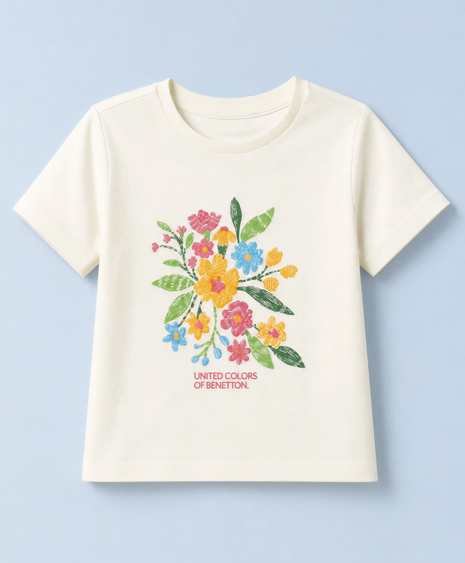 UCB 100% Cotton Knit Half Sleeves Boxy T-Shirt with Floral Puff Embroidery - White-picture-38
