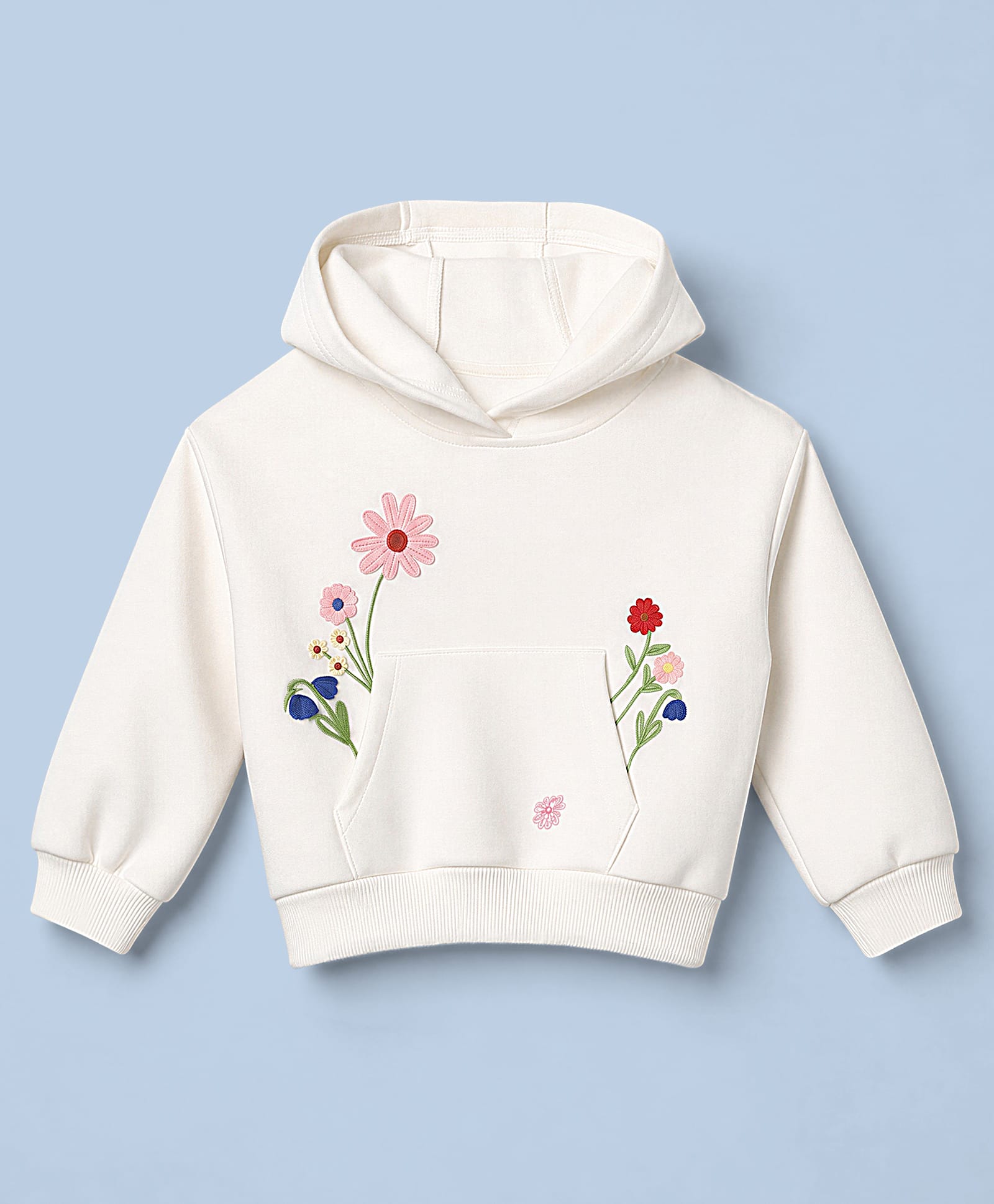 UCB Cotton Sweat Knit Hoodie with Full Sleeves and Floral Embroidery - Offwhite-picture-33