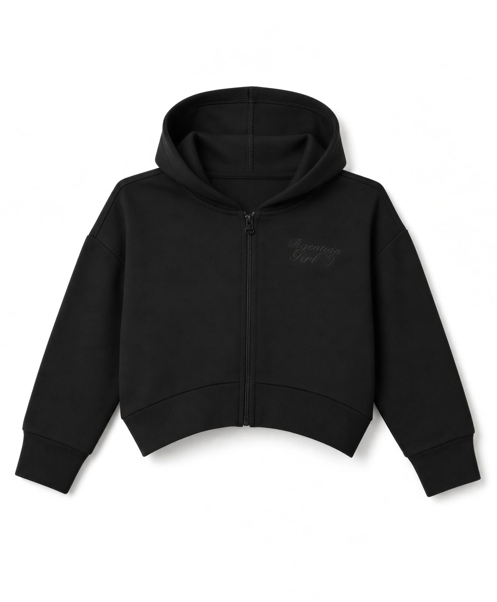 UCB Cotton Viscose Elastane Knit Cropped Hoodie with Full Sleeves -Black-picture-3