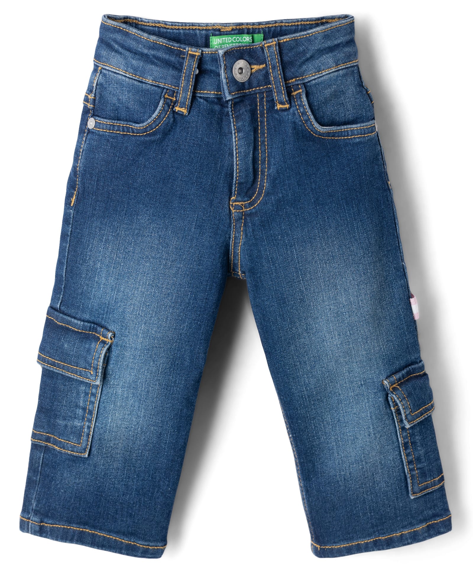 UCB Cotton Woven Full Length Wide Leg Cargo Lurex Tape Denim Jeans - Blue-image-26