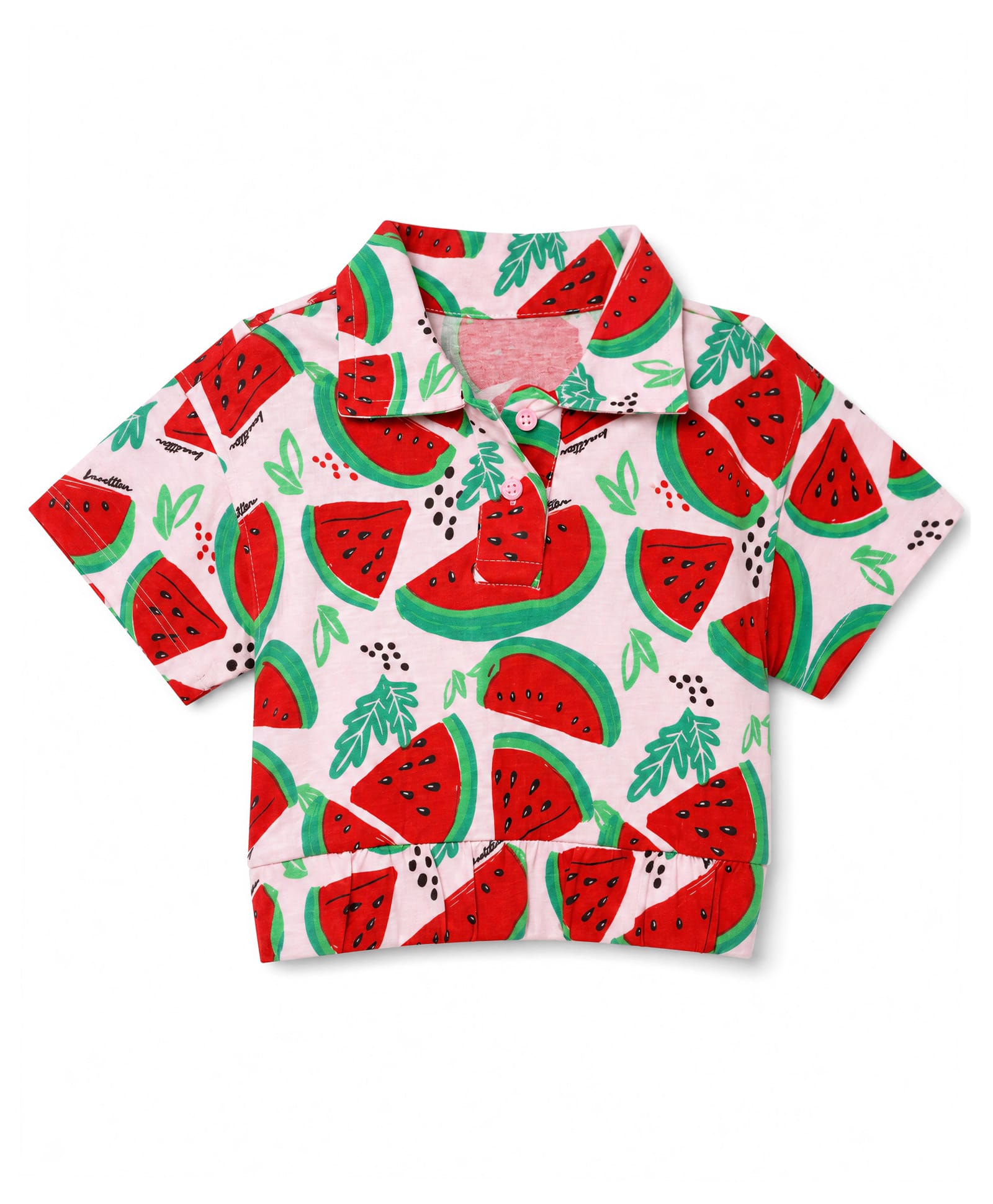 UCB Cotton Knit Polo T-Shirt with Half Sleeves and Watermelon Print - Red-picture-15