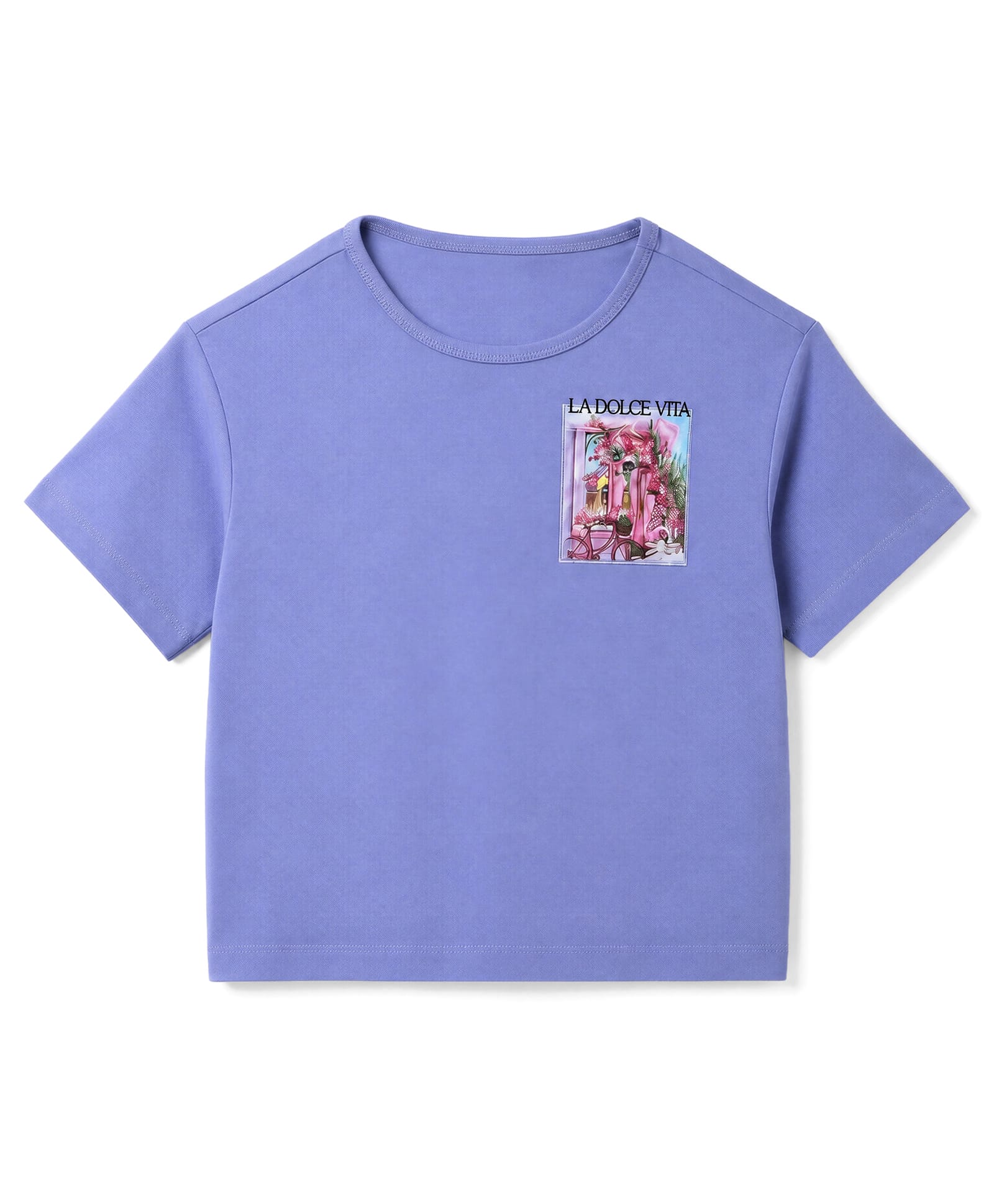 UCB Cotton Knit Boxy T-Shirt with Half Sleeves and City Satin Applique - Purple-picture-16
