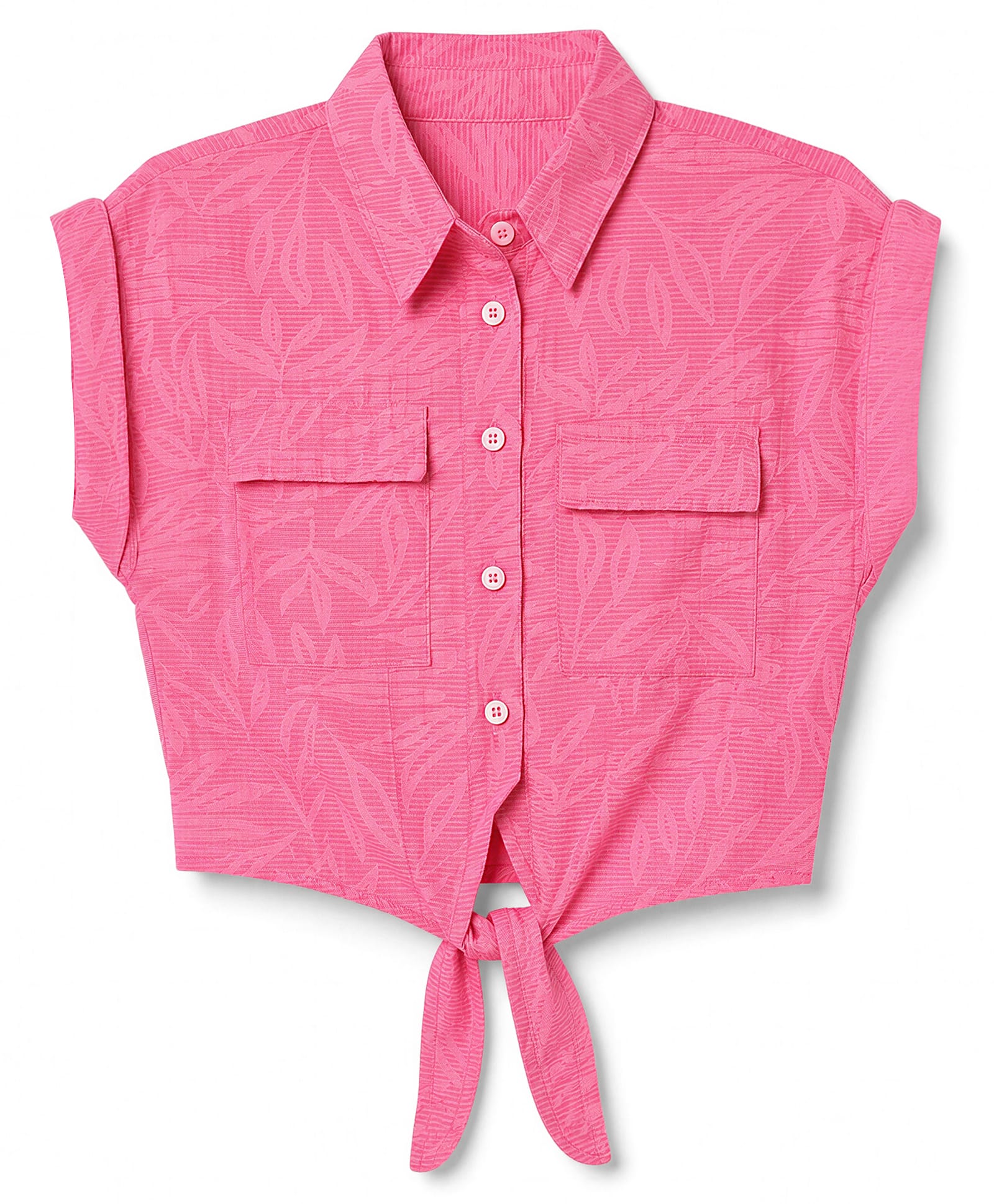 UCB Viscose Woven Sleeveless Tropical Burnt Out Shirt Style Top - Fuchsia-picture-30