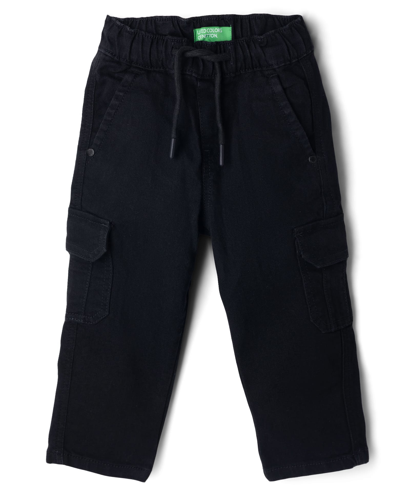 UCB Cotton Elastane Full Length Back Pocket Brand Print Straight Fit Denim Jeans - Black-picture-8