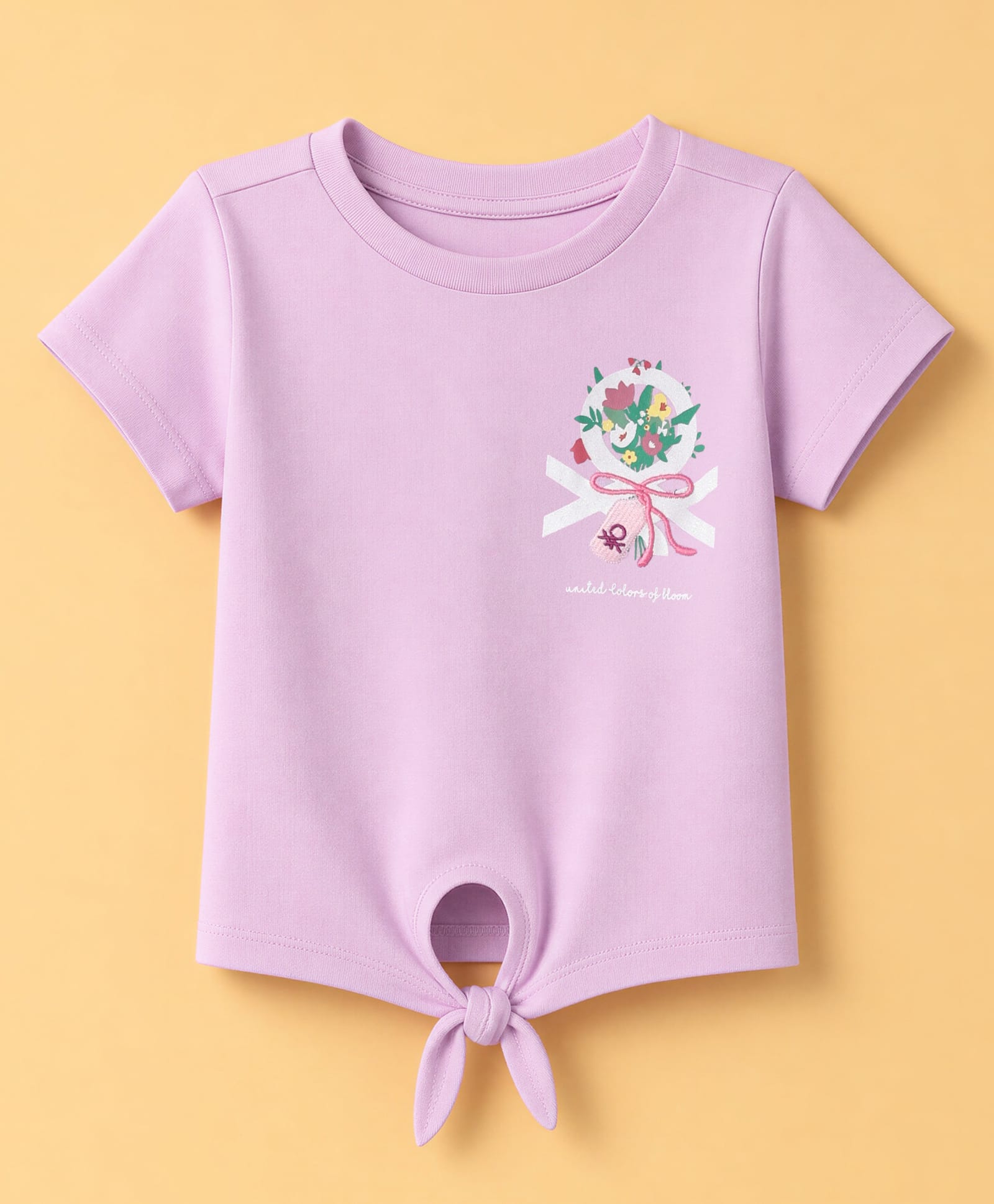 UCB Cotton Knit Half Sleeves T-Shirt with Floral Print & Bow Embroidery - Lilac-picture-33