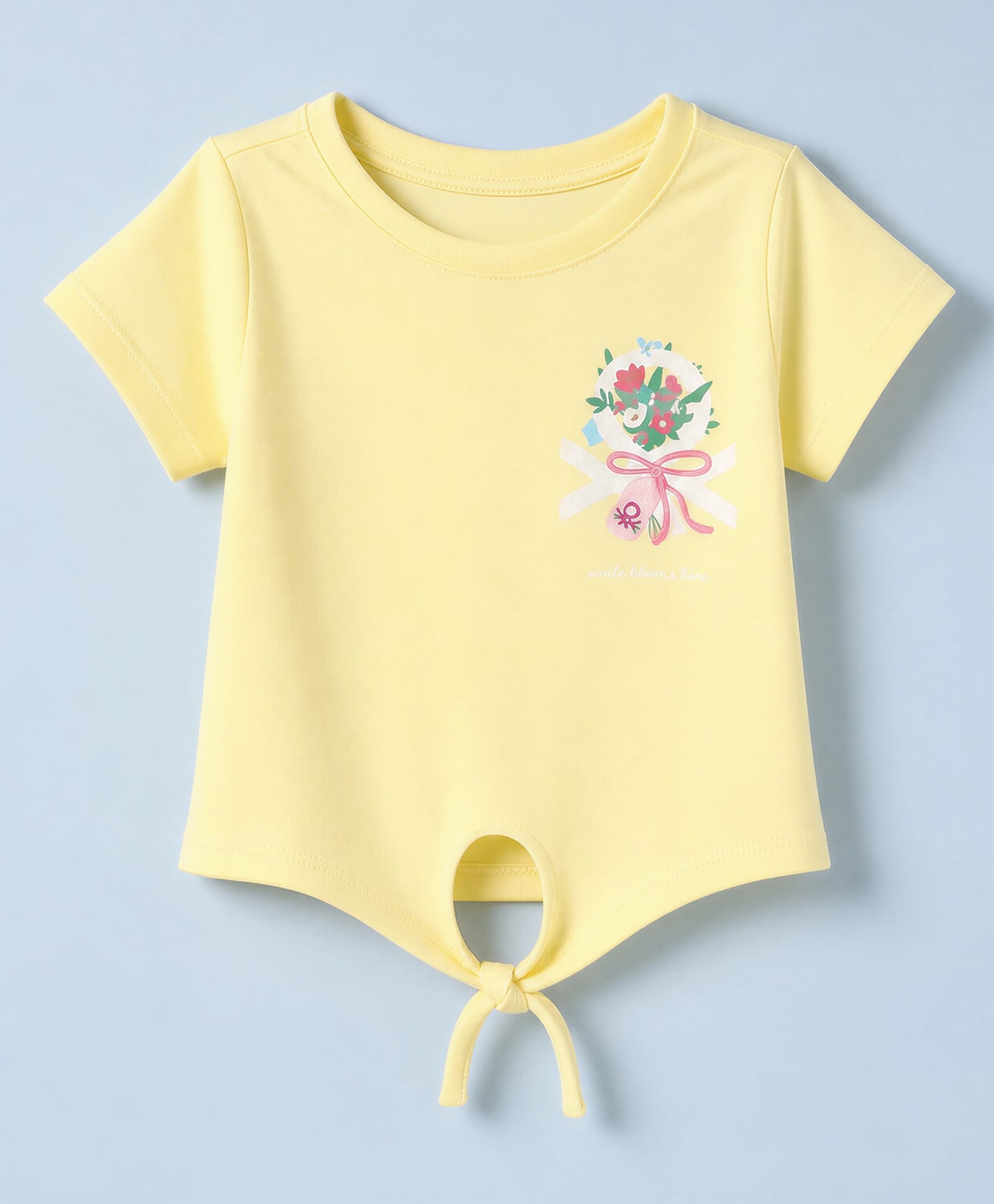 UCB Cotton Knit Half Sleeves T-Shirt with Floral Print & Bow Embroidery - Yellow-picture-26