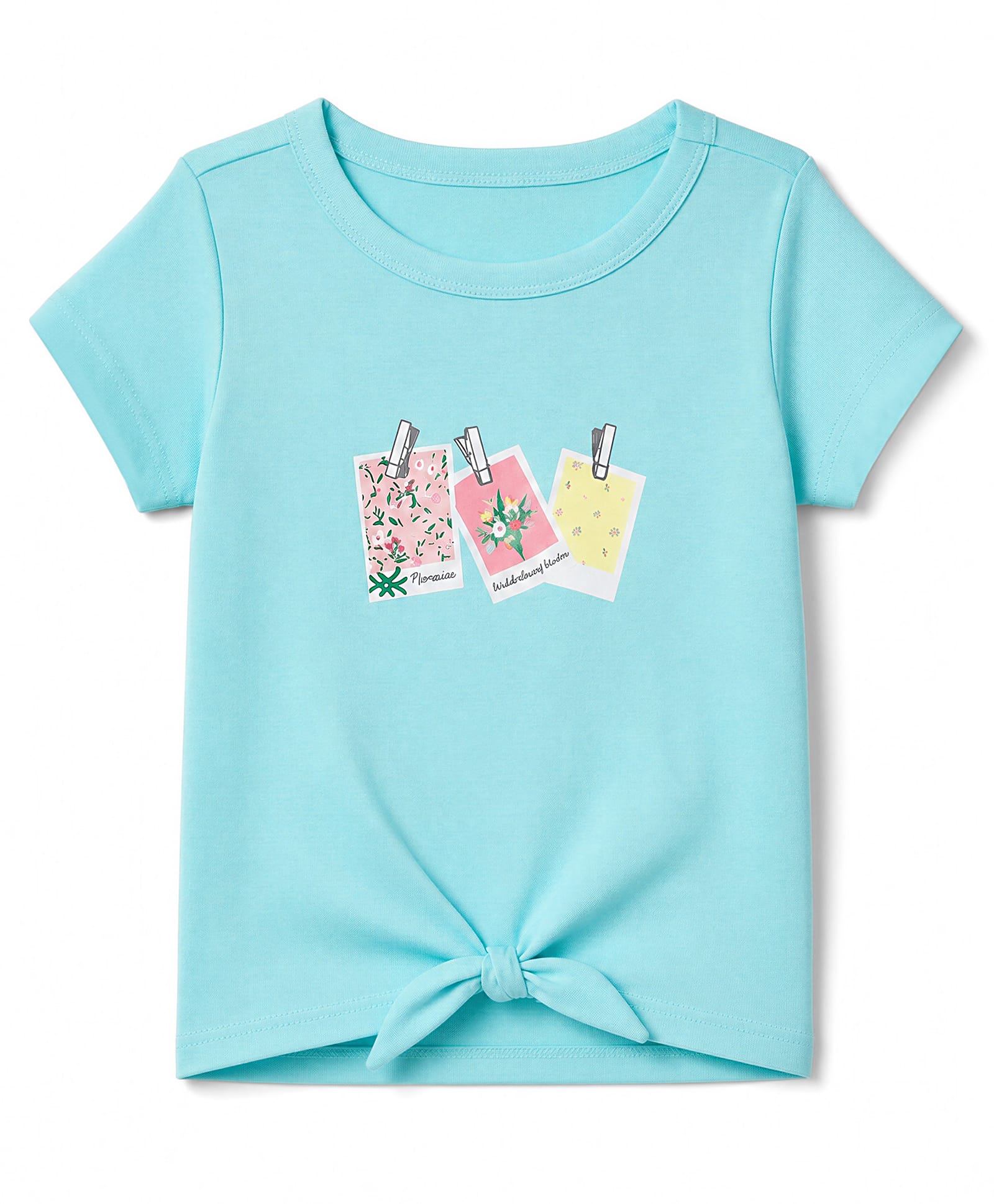 UCB Cotton Knit Half Sleeves Floral Polaroids T-Shirt - Light Blue-image-34