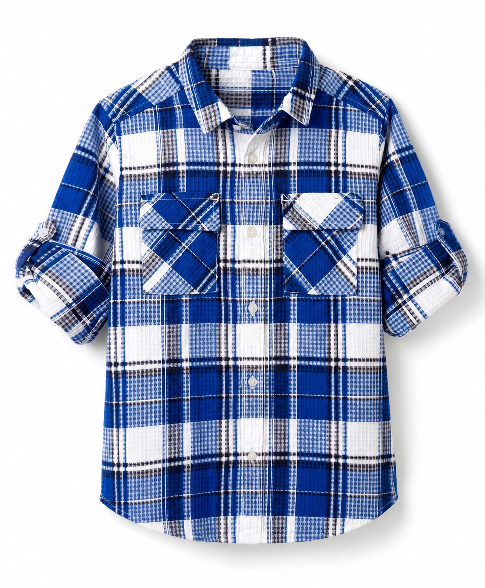 UCB Cotton Waffle Knit Checks Shirt with Full Sleeves in Blue for 2-3 Years-image-36