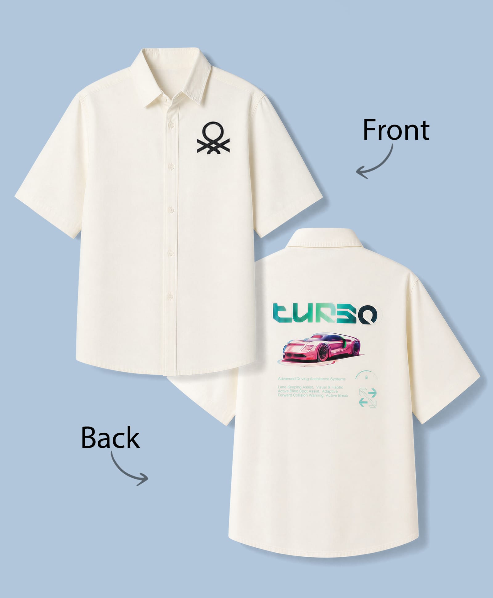 UCB Cotton Woven Half Sleeves Boxy Shirt With Vehicle & Text Print At Back - White-image-35