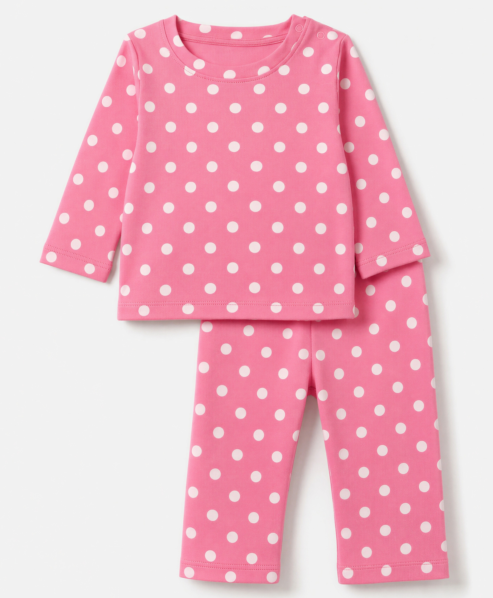 Babyhug Cotton Interlock Knit Full Sleeves Co-Ords T-Shirt & Pyjama Night Suit with Polka Dots Print - Pink-picture-23