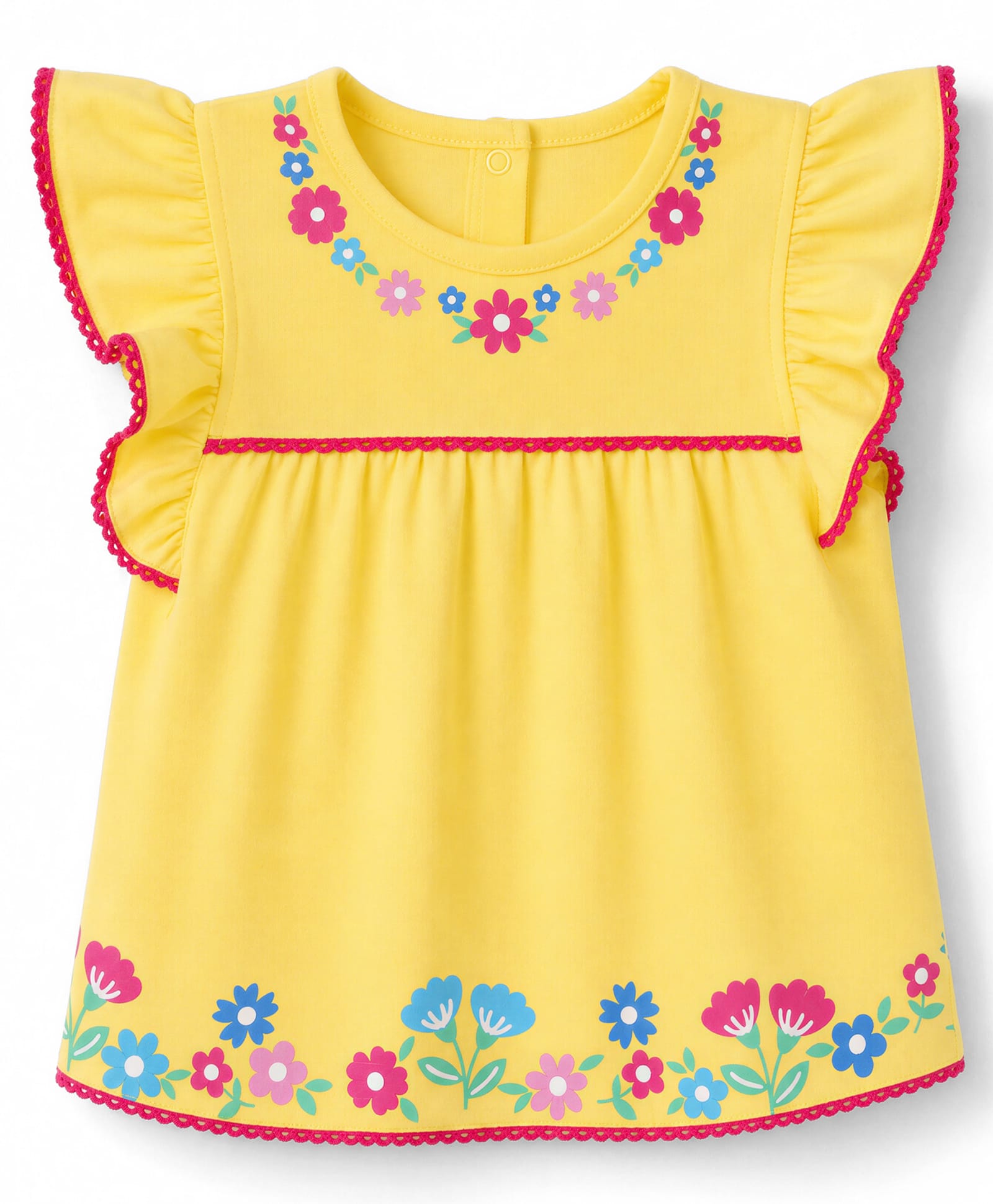 Babyhug Cotton Knit Sleeveless Top with Floral Print & Embroidery Detailing - Yellow-image-40