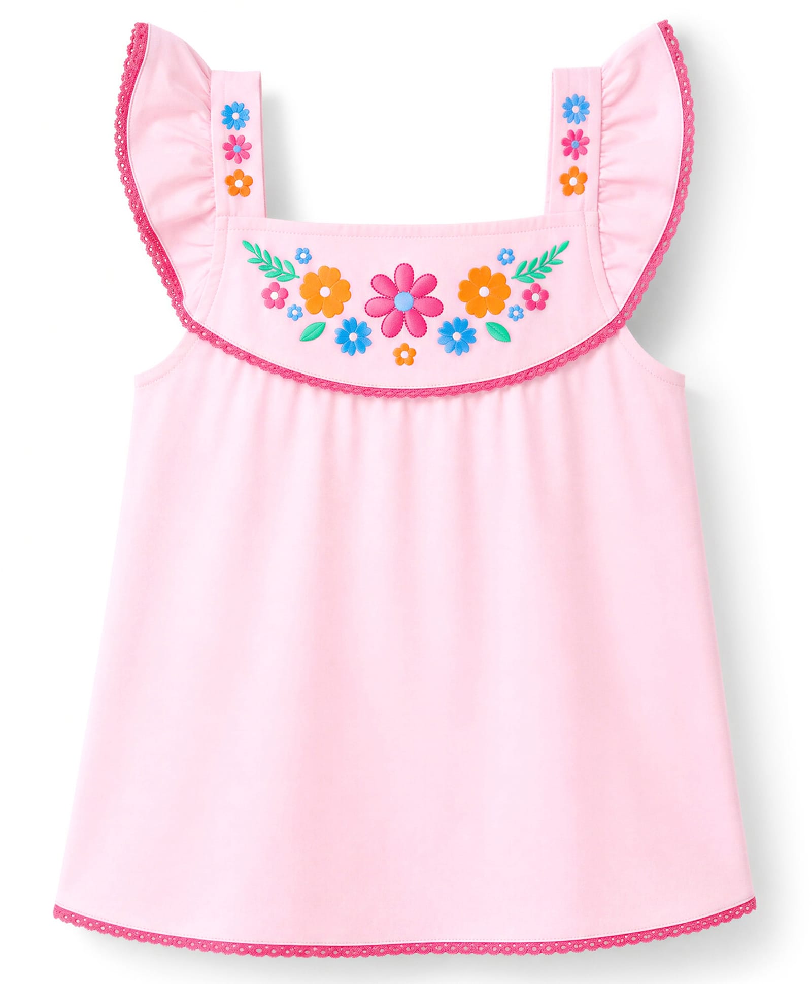 Babyhug Cotton Knit Sleeveless Top with Floral Print & Lace Detailing - Pink-image-49