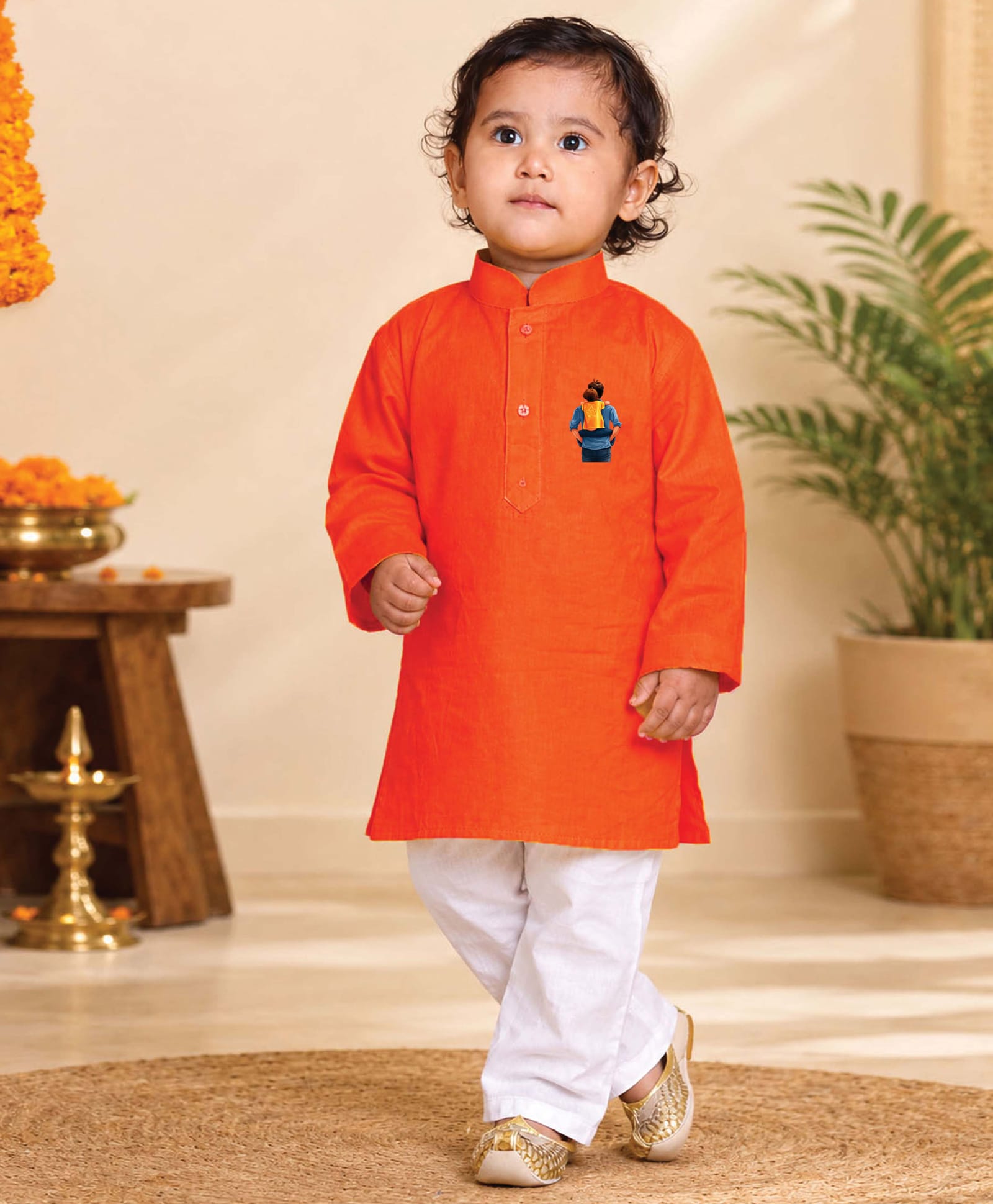JBN Creation Cotton Woven Fathers Day Theme Full Sleeves Father & Son Printed Kurta & Pyjama Set - Orange-image-46