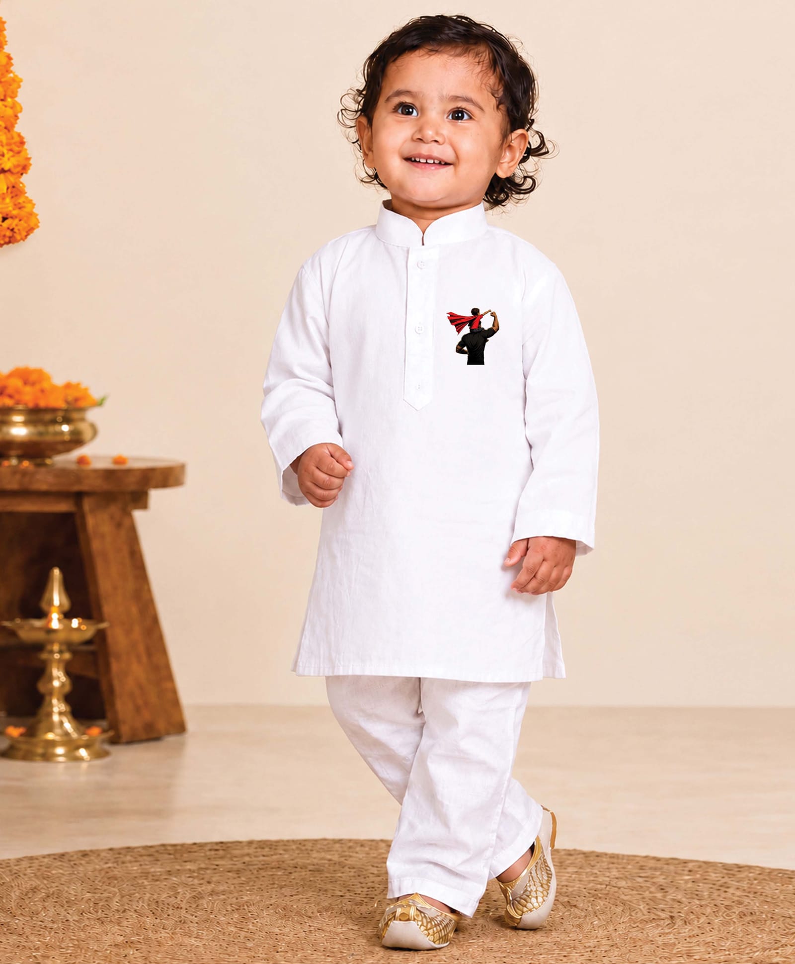 JBN Creation Cotton Woven Fathers Day Theme Full Sleeves Father & Son Printed Kurta & Pyjama Set - White-picture-10