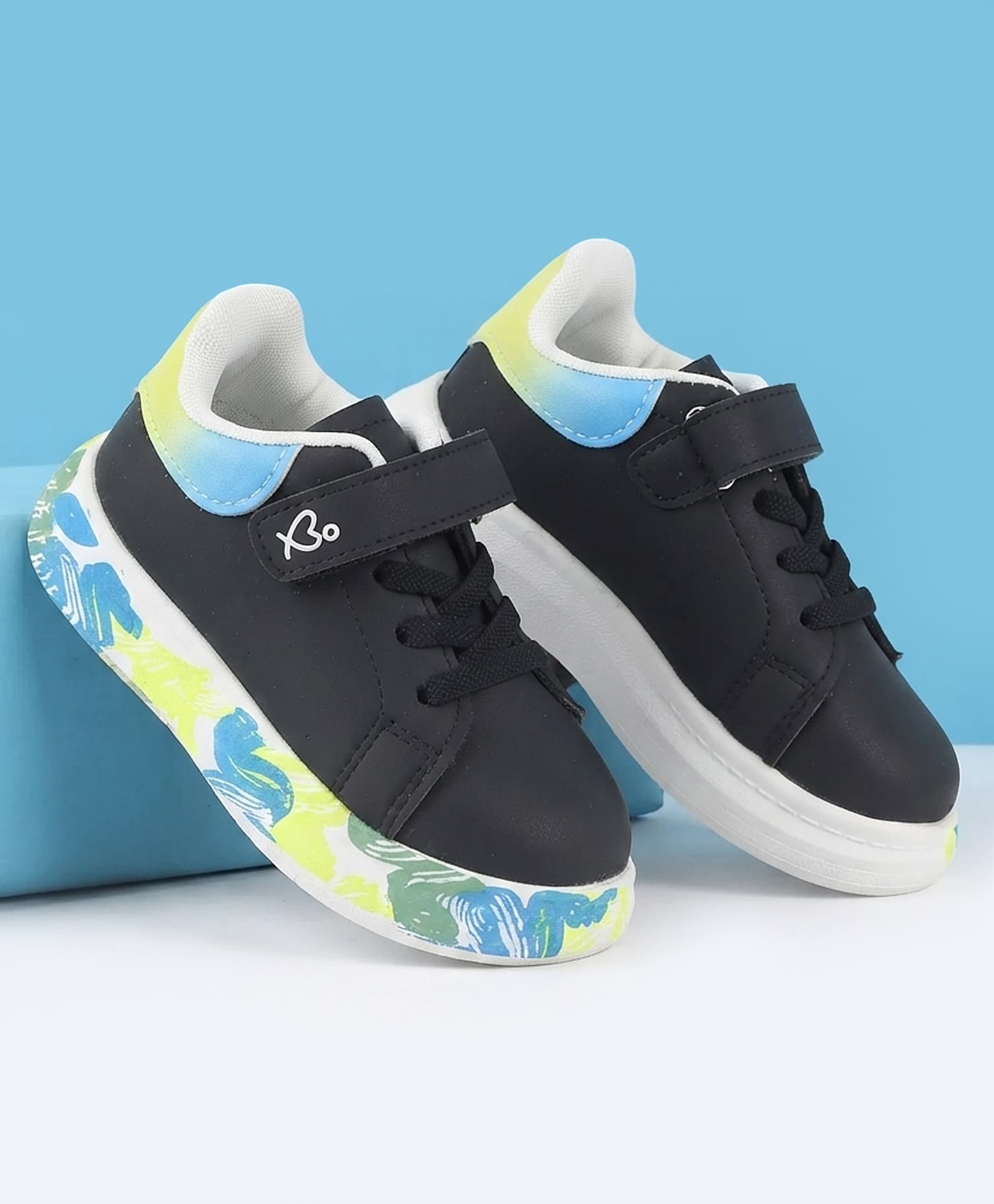 Babyoye Velcro Closure Casual Shoes With Abstract Print - Black-picture-29