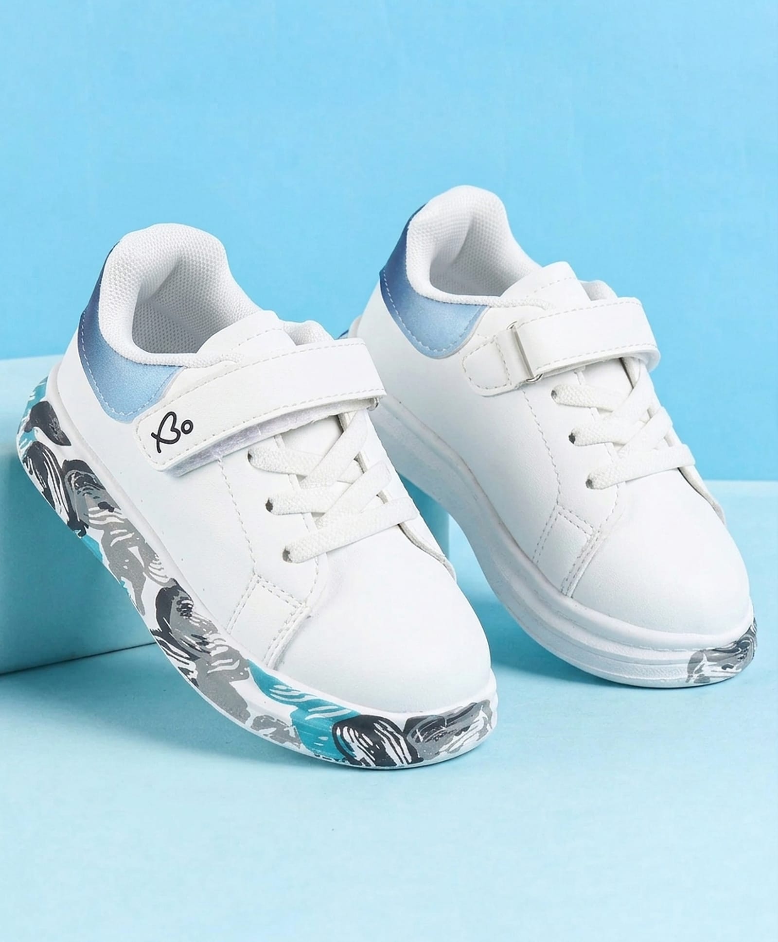 Babyoye Velcro Closure Casual Shoes With Abstract Print - White-picture-45