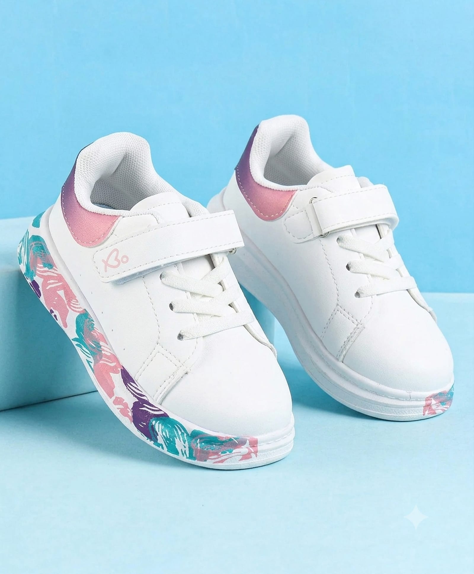Babyoye Velcro Closure Casual Shoes With Abstract Print - White-picture-38