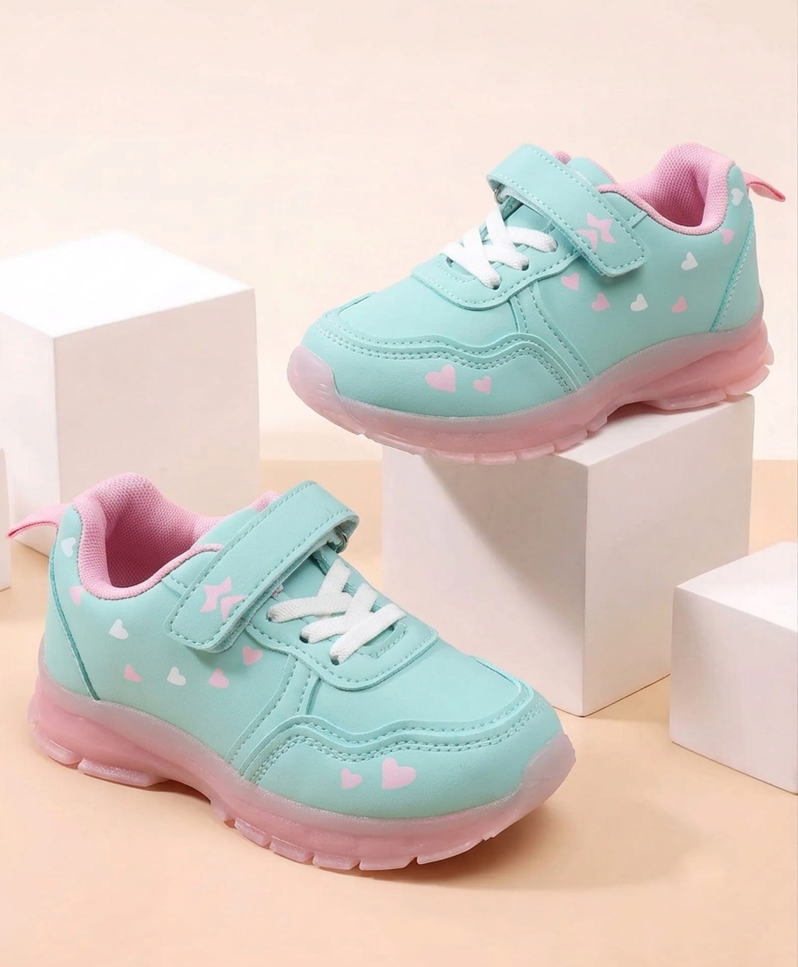 Cute Walk By Babyhug Velcro Closure Sneaker Shoes With Heart Print - Light Blue-image-29