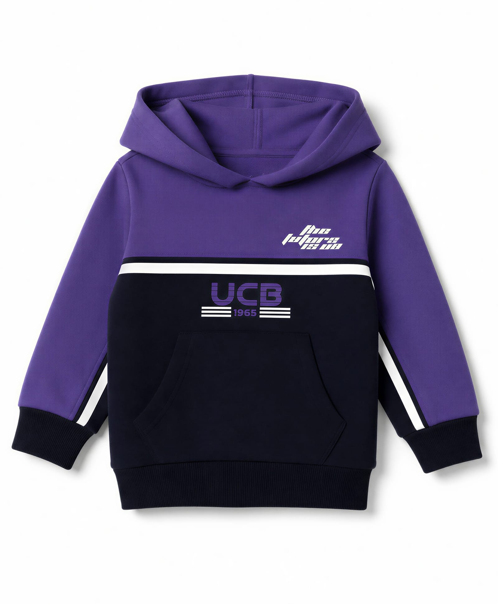 UCB Cotton Knit Hoodie Full Sleeves with Neon Tape Sweat & Text Print - Purple-picture-30