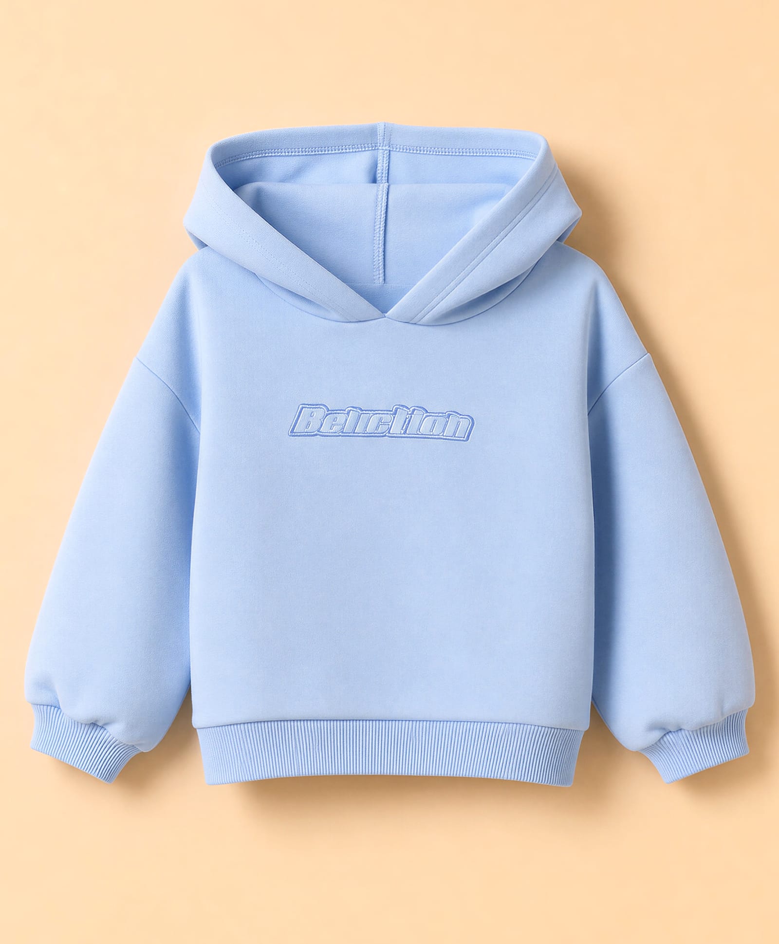 UCB Cotton Knit Full Sleeves Cropped Hoodie With Benetton Embroidery - Blue-picture-30