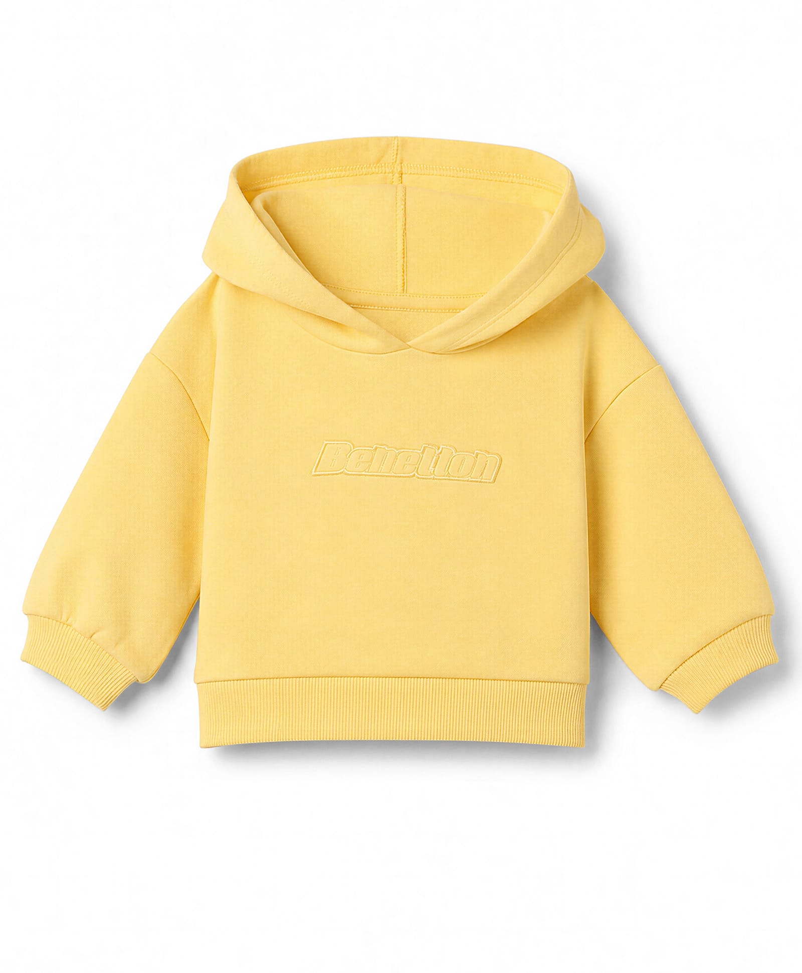UCB Cotton Knit Full Sleeves Cropped Hoodie With Benetton Embroidery - Yellow-picture-19