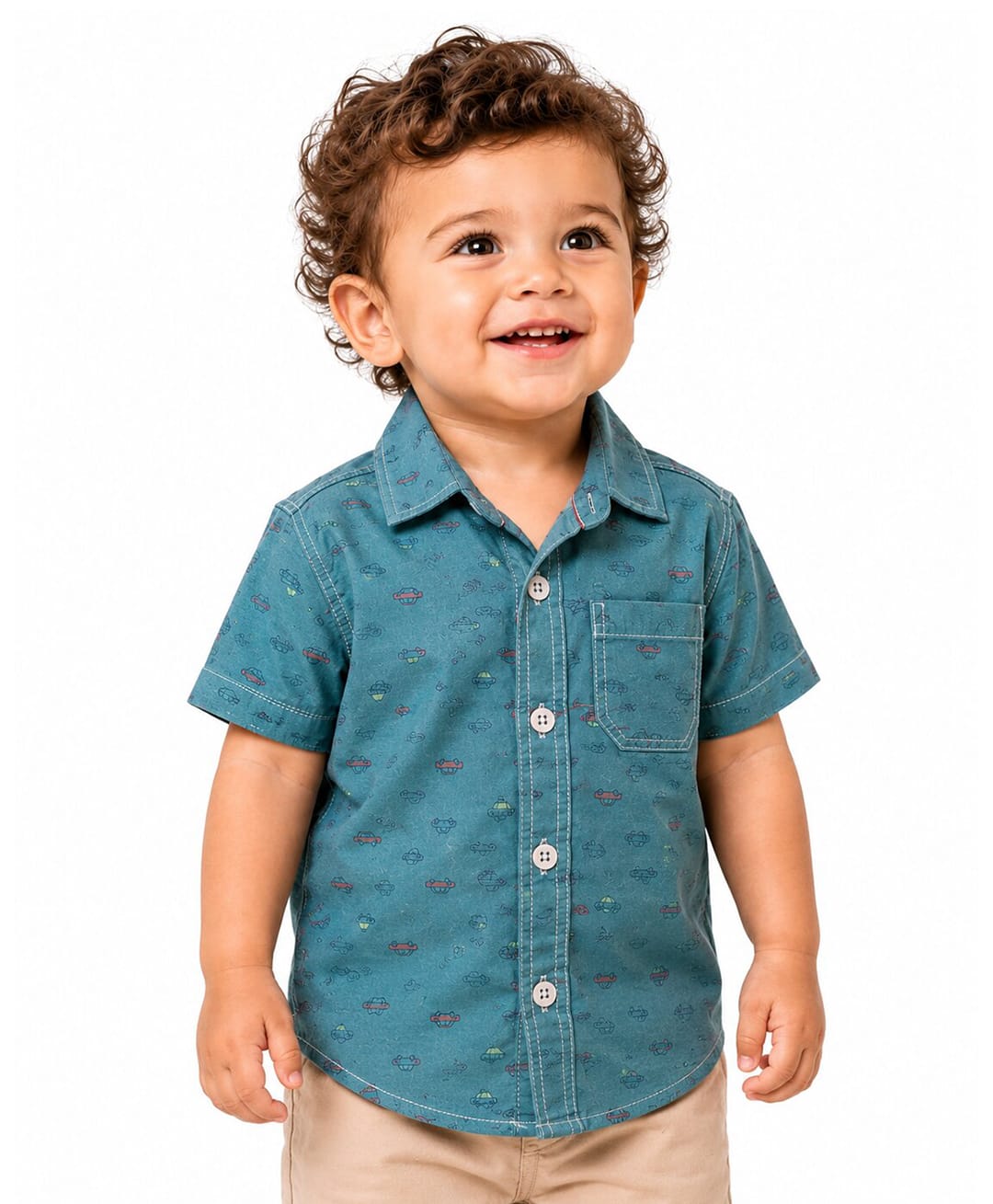 Sportking Cotton Blend Knit Half Sleeves Cars Printed Shirt - Green-picture-3