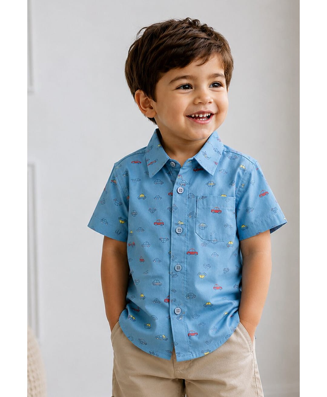 Sportking Cotton Blend Knit Half Sleeves Cars Printed Shirt - Sky Blue-picture-16