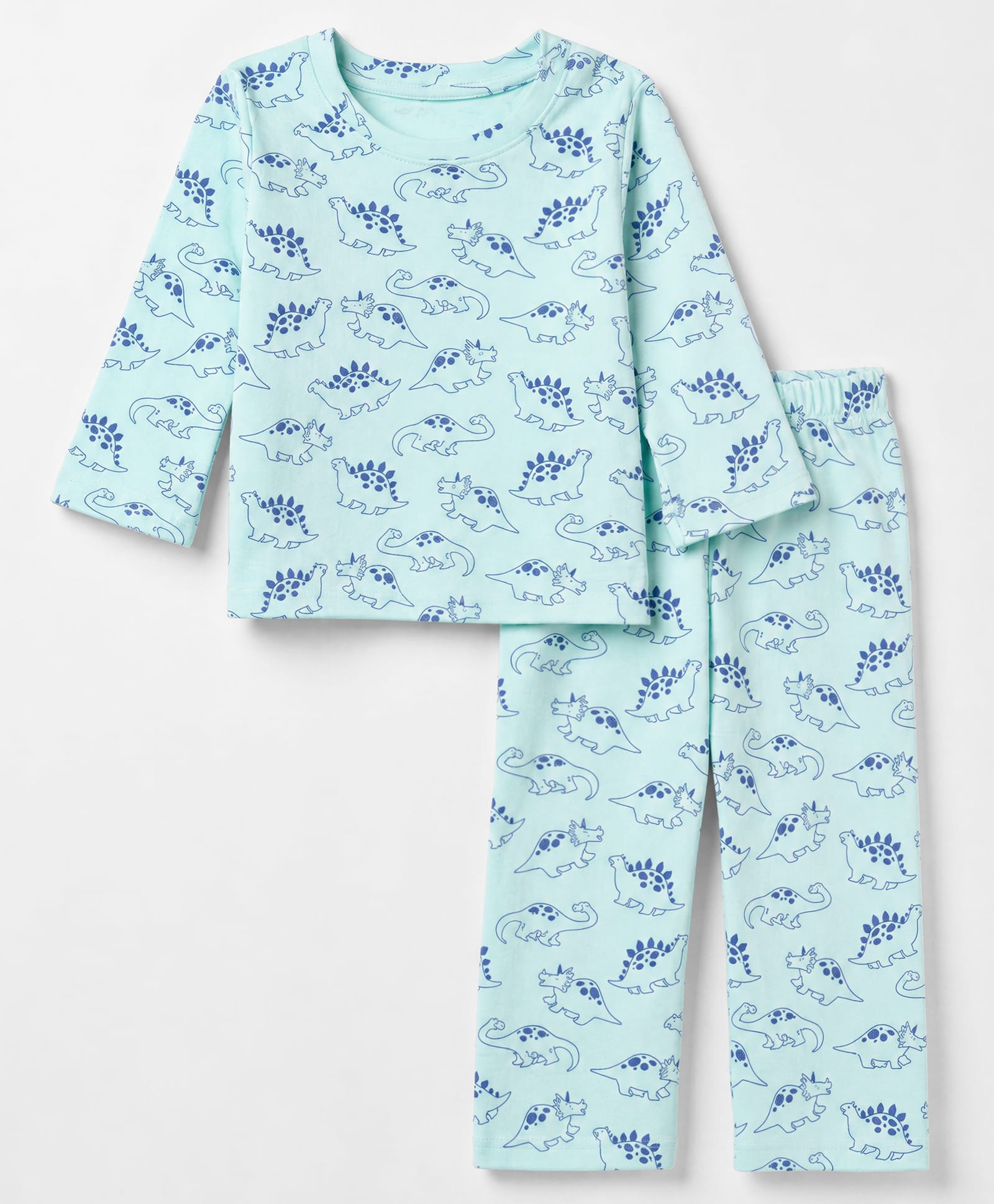 Babyhug Cotton Interlock Knit Full Sleeves Co-Ords T-Shirt & Pyjama Night Suit with Dinosaur Print - Sky Blue-picture-23