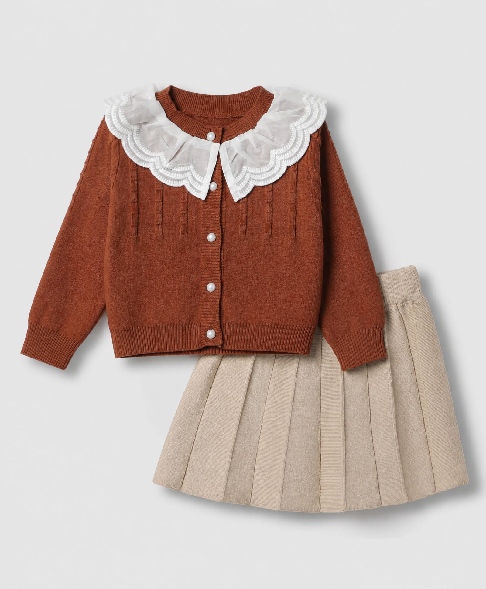 Mark & Mia Viscose Sweater set with Lace Detailing - Brown-picture-10