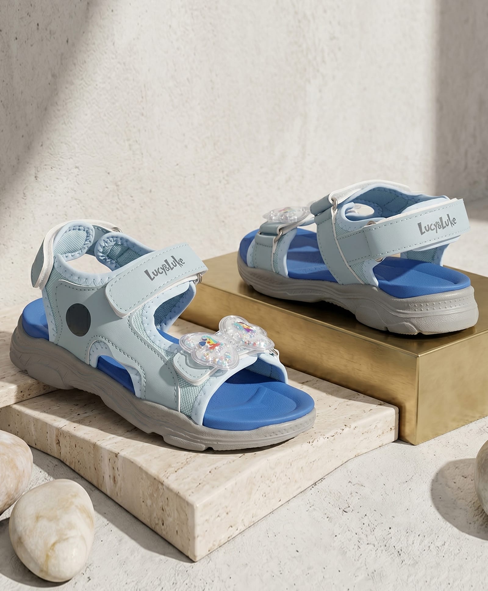 LIBERTY Butterfly Applique Detailed Velcro Closure Sandals - Blue-picture-23