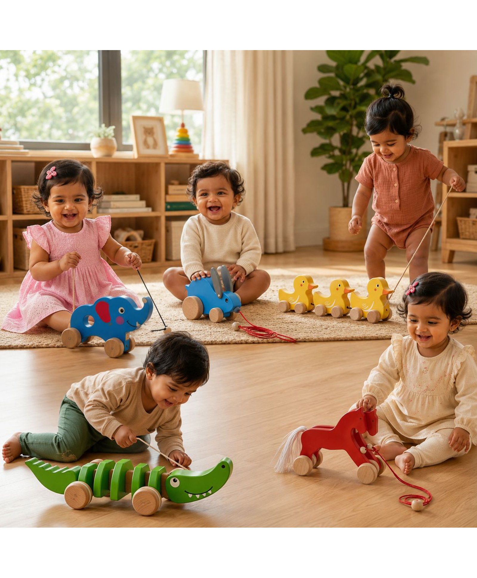 tiny tyke TinyTyke Wooden Pull Along Animal Toy Mega Combo Rabbit, Elephant, Duck, Horse & Crocodile Educational Toys for Toddlers-picture-28