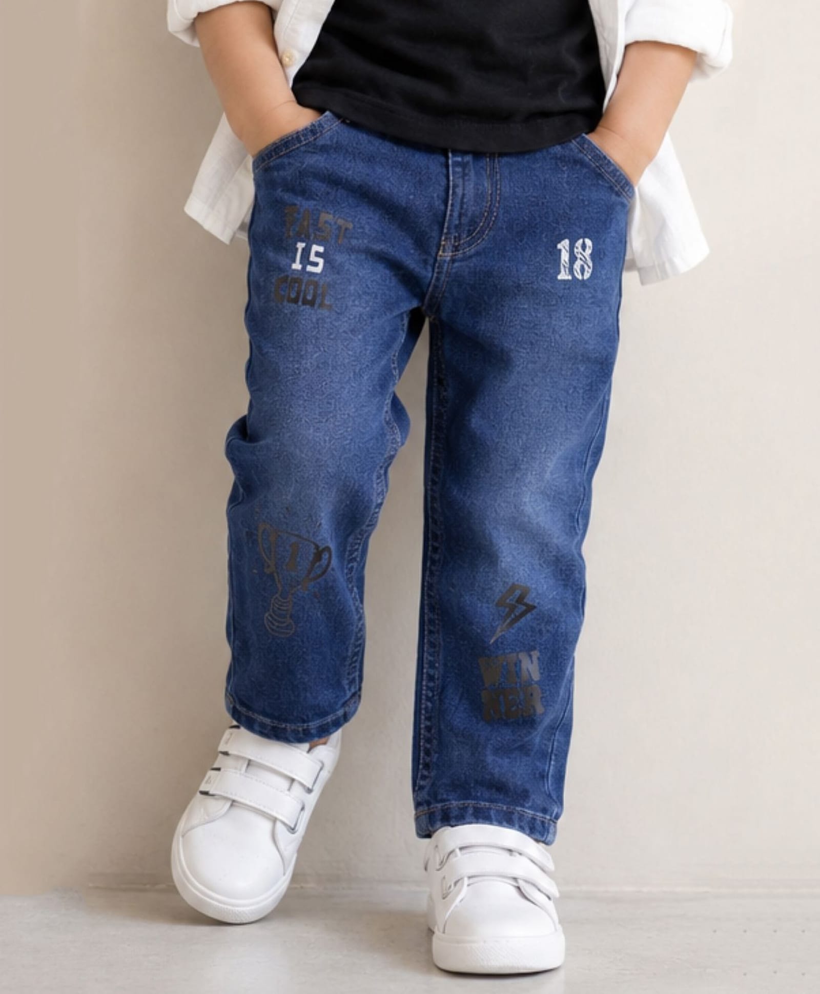Tales & Stories Denim Fast Is Cool Text Printed Mild Washed Jeans - Blue-picture-20