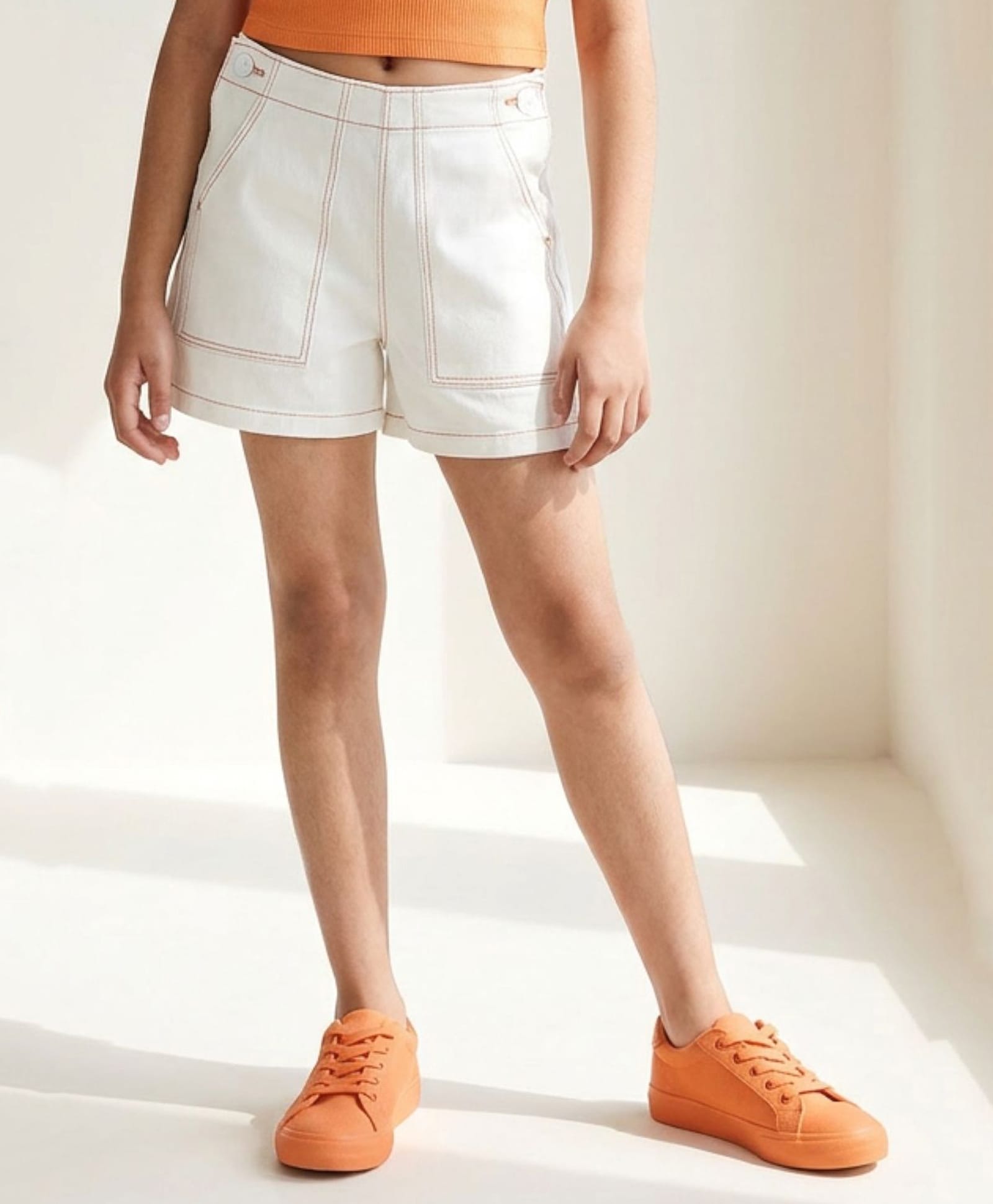 Tales & Stories Lycra Knit Solid Shorts - White-picture-10