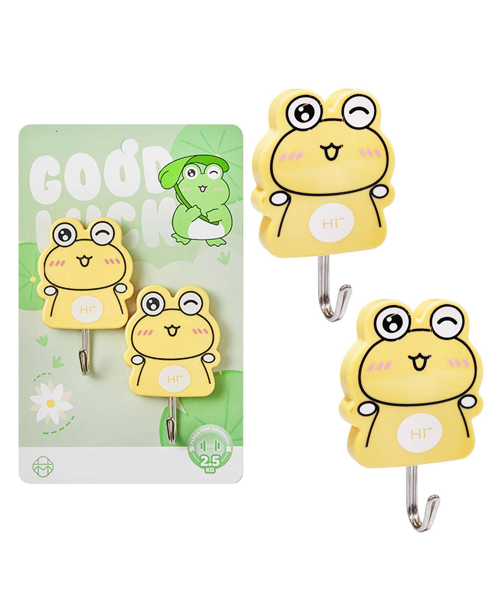 FunBlast Frog Themed Wall Hanging Hooks Without Drilling for Home & Kitchen Pack of 2 (Yellow)-image-5