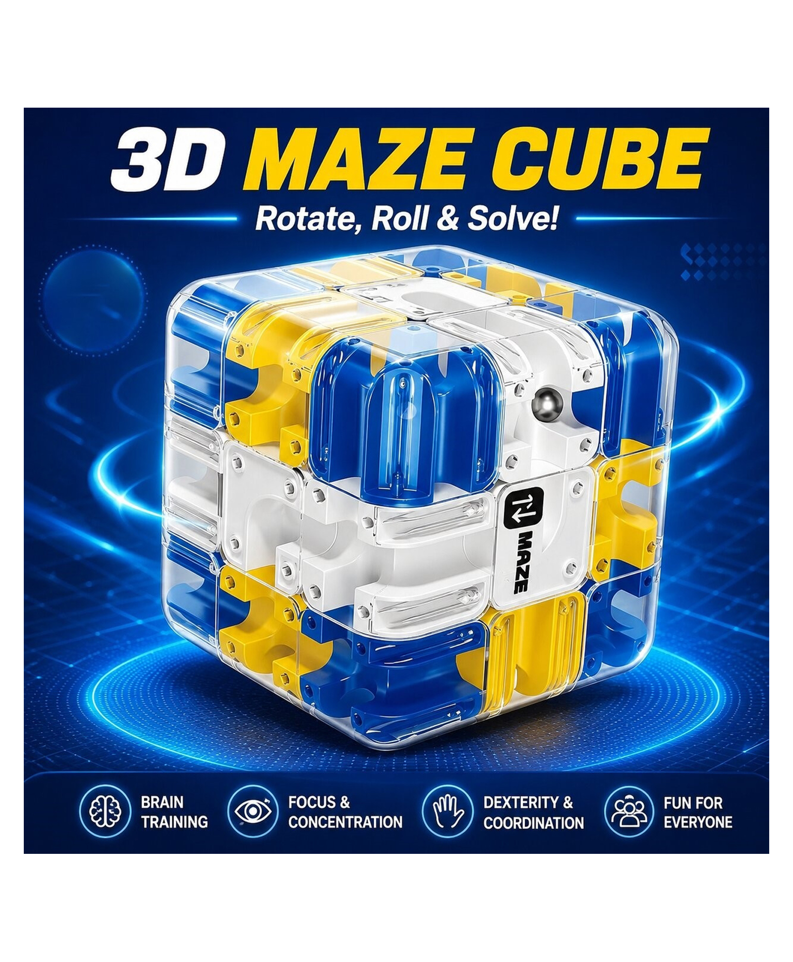 ADKD Ball Rolling Cube 3D Maze Puzzle Toy For Kids, Transparent Rotating Brain Teaser Cube, Logic & Focus Building Handheld Puzzle Game For Boys & Girls Age 3 Years+ - Multicolor-image-29