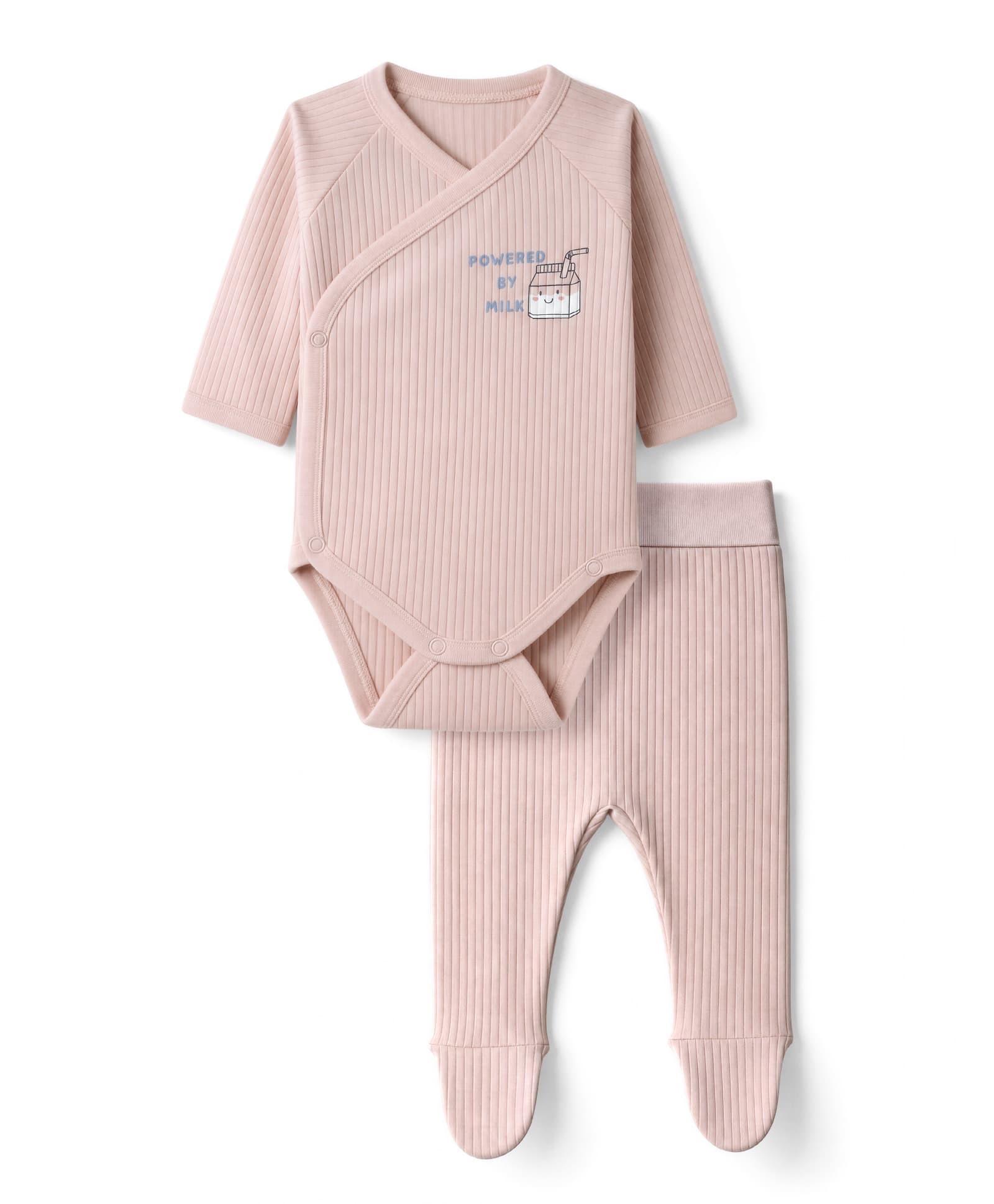 I Bears Interlock Knit Full Sleeves Be Happy Text Printed Onesie With Leggings - Peach-image-30