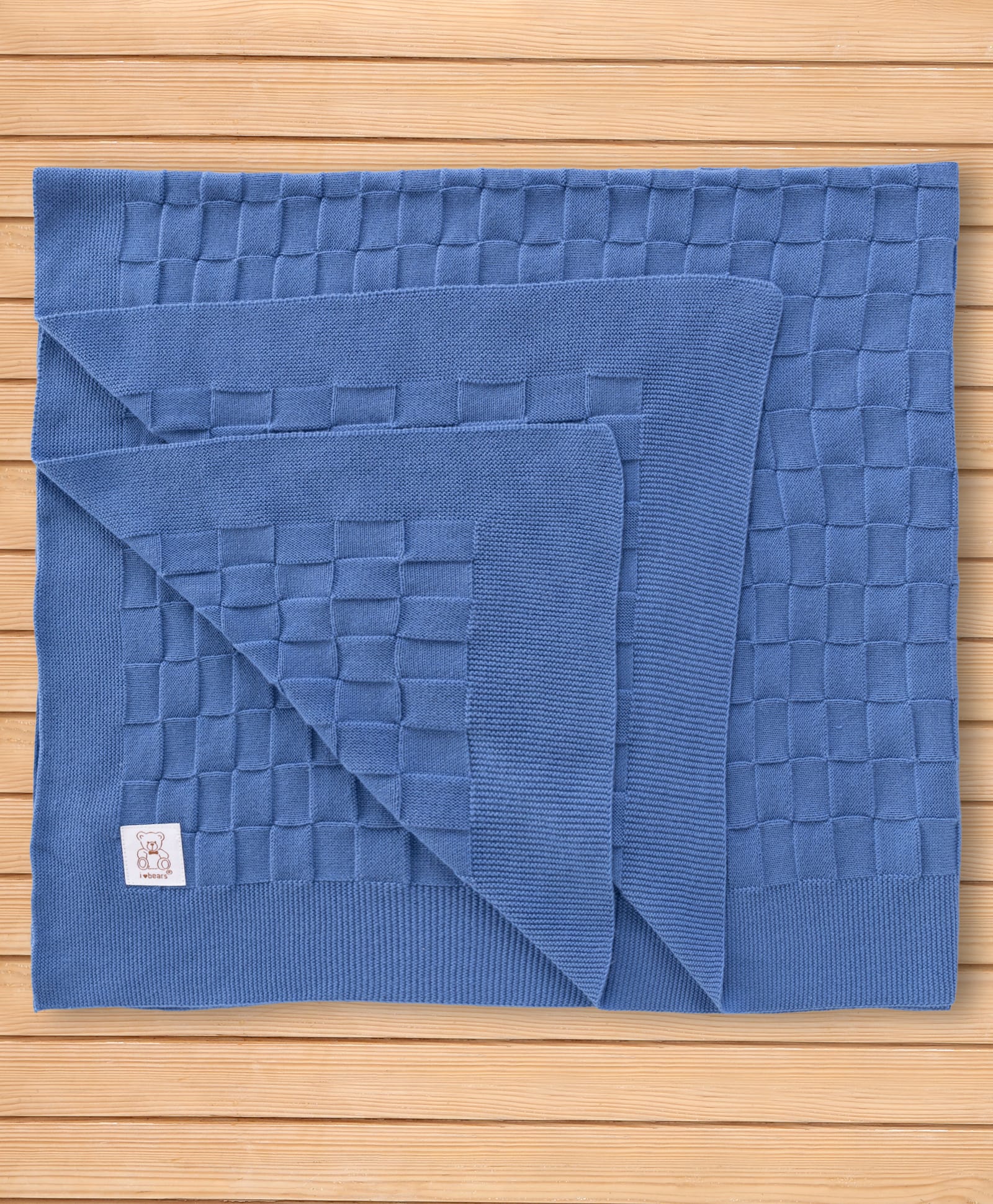 I Bears Cotton Knit Towel & Wrappers L 85 x B 85 cm - Med Blue-image-3