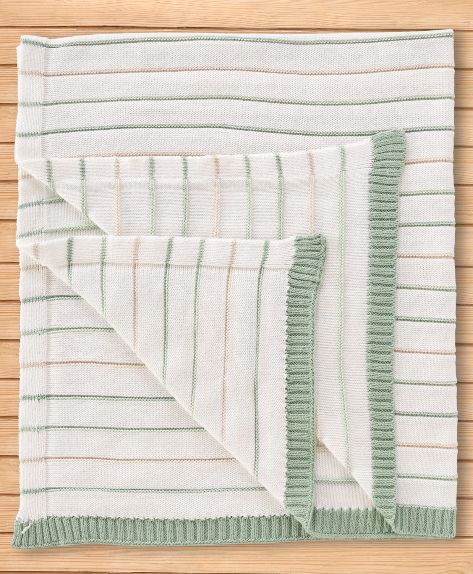 I Bears Cotton Knit Stripped Towel & Wrappers L 95 x B 80 cm - Off White/Green-image-46