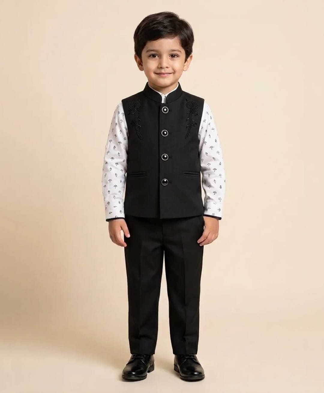 Rikidoos Cotton Woven Full Sleeves 3 Piece Party Suit Umbrella Print - Black & White-image-41