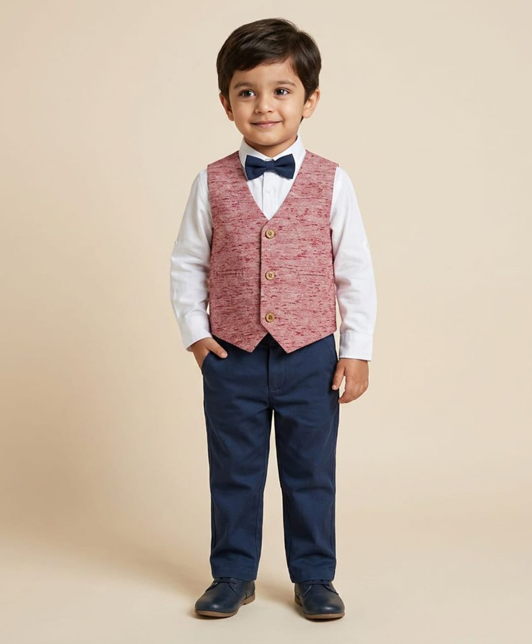 Rikidoos Cotton Woven Full Sleeves Solid Textured Three Piece Printed Party Suit With Bow - Pink & White-picture-35