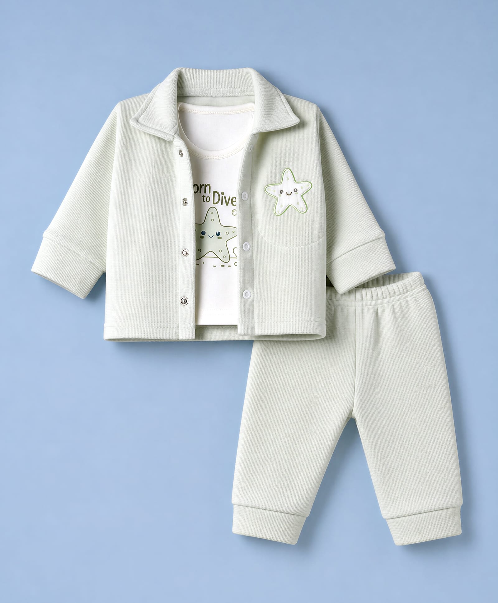 Mom's pet Fleece Knit Born To Dive Text Printed Winter Tee With Full Sleeves Shirt & Joggers Set - Green-picture-13