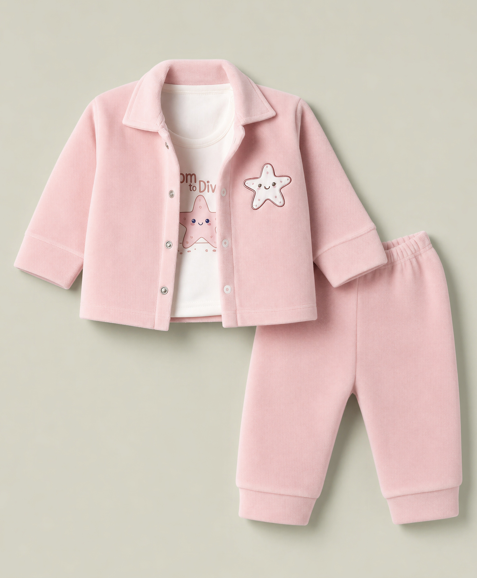 Mom's pet Fleece Knit Born To Dive Text Printed Winter Tee With Full Sleeves Shirt & Joggers Set - Peach-picture-11