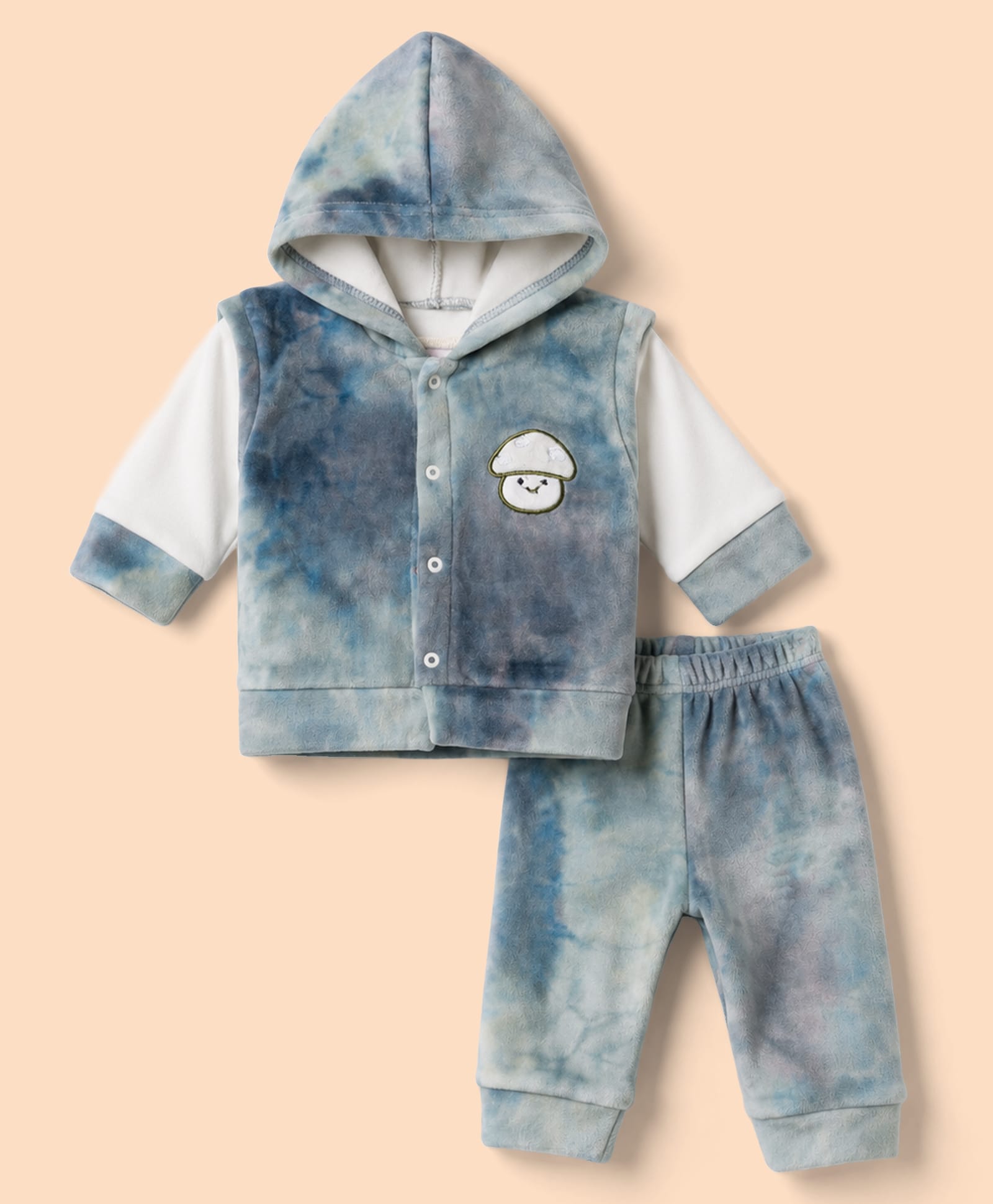 Mom's pet Fleece Knit Full Sleeves Solid Tee & Joggers With Mushroom Embroidered Jacket Set - Grey-picture-14