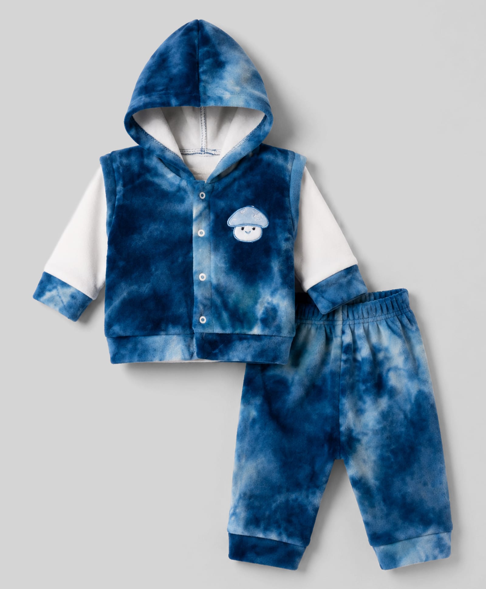 Mom's pet Fleece Knit Full Sleeves Solid Tee & Joggers With Mushroom Embroidered Jacket Set - Blue-picture-29