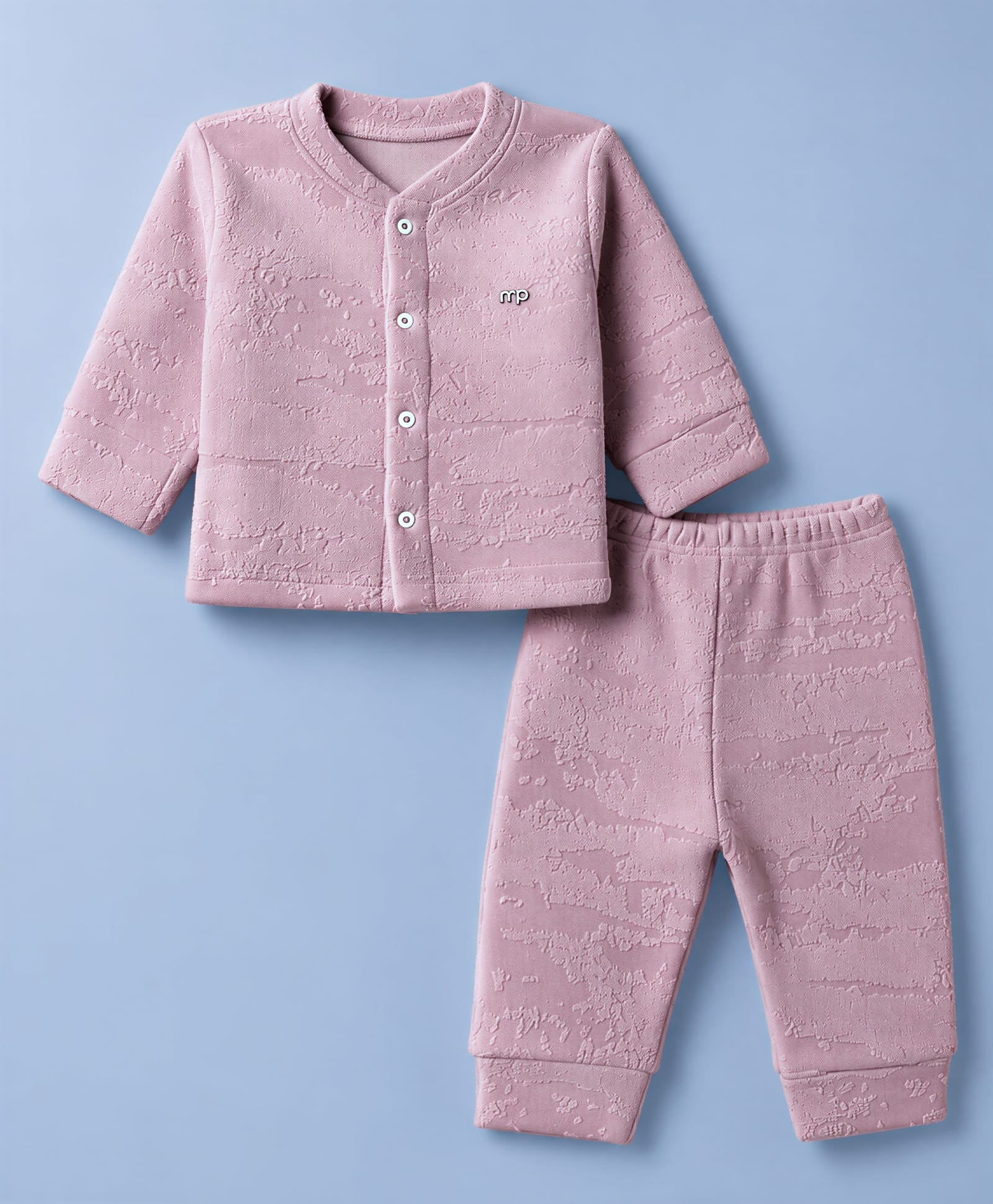 Mom's pet Fleece Knit Full Sleeves Textured Pre Winter Tee & Joggers Set - Pink-picture-32
